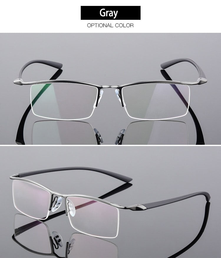 Bclear Men's Browline Semi-Rimless Eyeglasses - Lightweight Alloy Frame (Model 8190) | Classic Retro Style for Work, Reading & Daily Wear