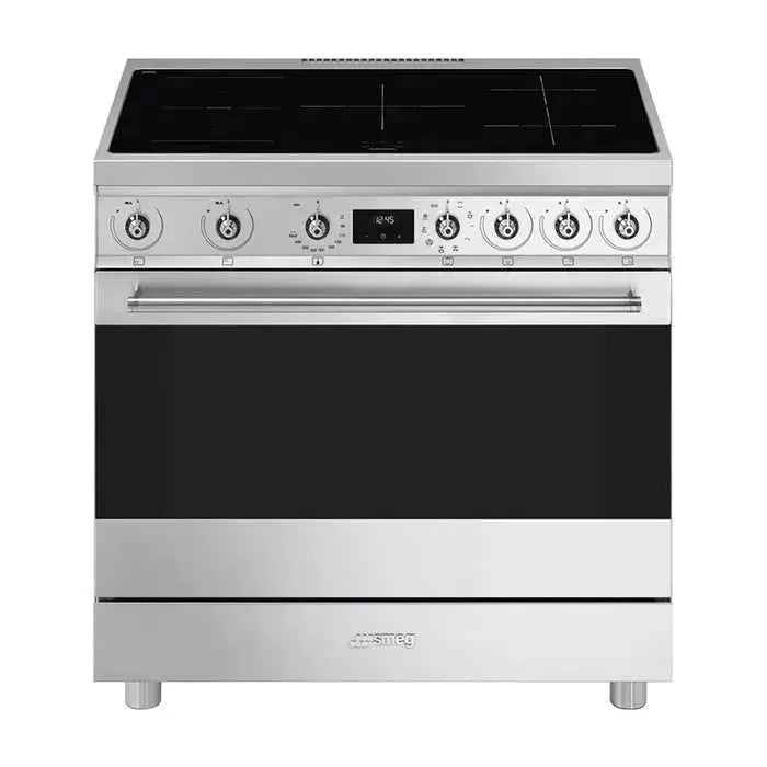 Smeg 90cm Freestanding Induction Cooker with 4 Burners - Stainless Steel Built-in Oven for Modern Kitchens | Perfect for Home Chefs & Entertaining Guests