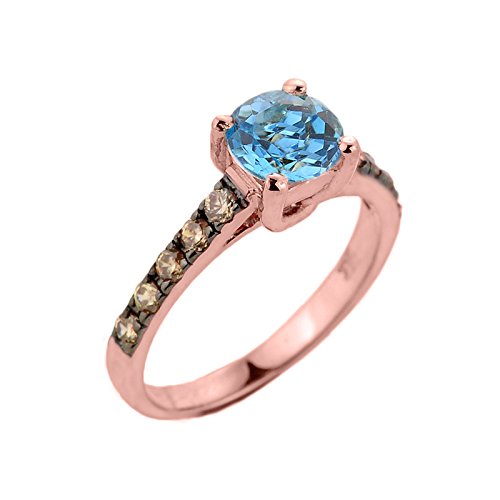 10K Rose Gold Champagne Diamond & Blue Topaz Wedding Engagement Ring for Women - Elegant Bridal Jewelry for Proposals, Anniversaries & Special Occasions