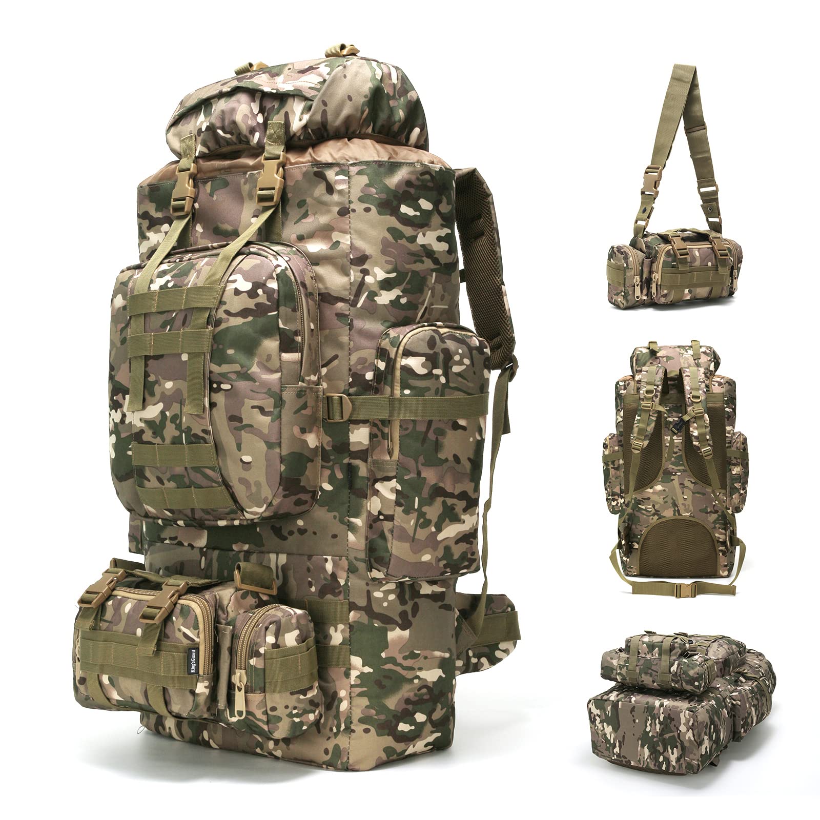 King'sGuard 100L Military Tactical Backpack - MOLLE Compatible Camping & Hiking Rucksack - Waterproof Daypack for Outdoor Adventures, Travel & Survival Gear
