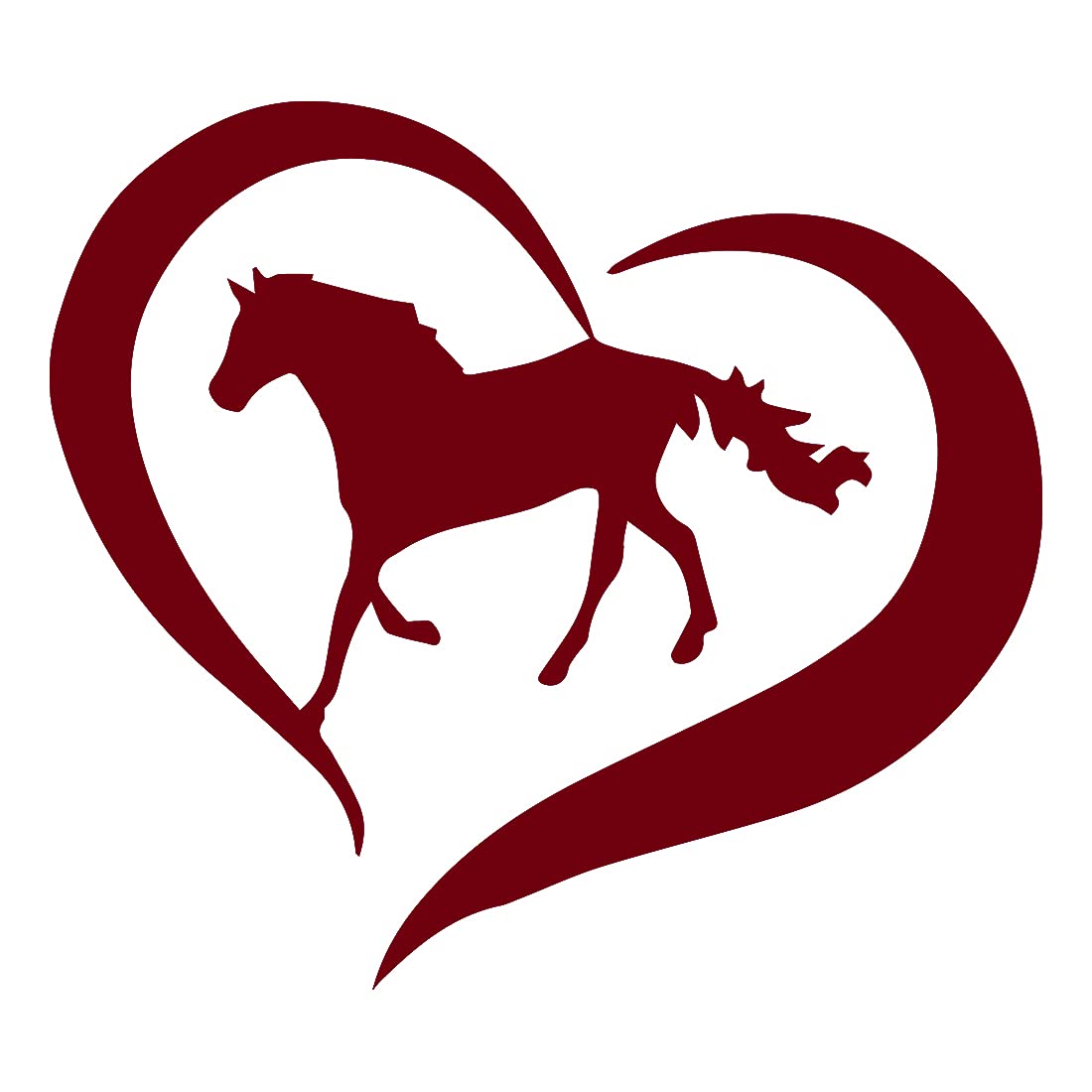 Premium Waterproof Vinyl Decal Stickers Set of 2 - Horse Love & Heart Design (Burgundy) for Laptop, Phone, Helmet, Car Window, Mug, Cup, Wall Decor | Perfect for DIY Crafts, Gift Wrapping, and Home Office Decoration