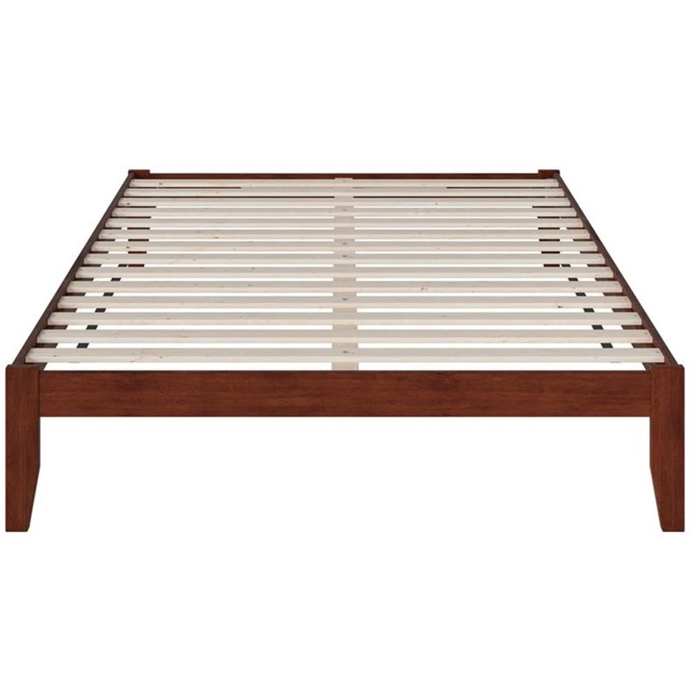 BOWERY HILL Modern Solid Wood Queen Bed Frame with USB Charging Ports - Walnut Finish for Bedroom Decor | Perfect for Contemporary Homes & Guest Rooms