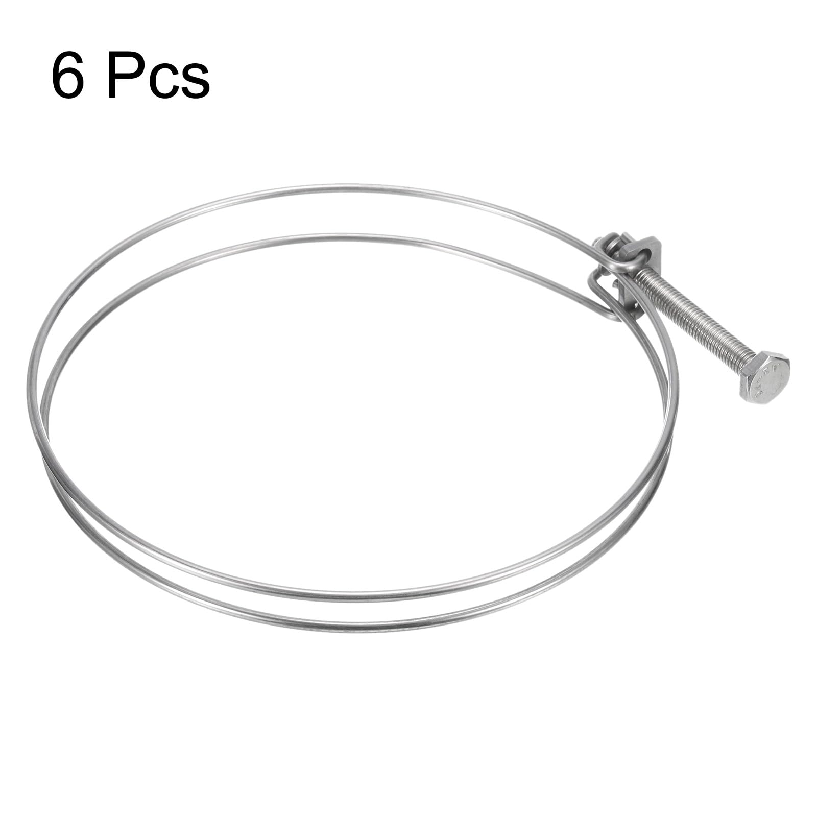 uxcell 6Pcs Stainless Steel Adjustable Double Wire Hose Clamps 150-160mm with M8 Bolt - Heavy Duty Clips for Dust Collection, Pump, Pipe & Industrial Hose Connections (Perfect for Plumbing, Automotive & HVAC Systems)