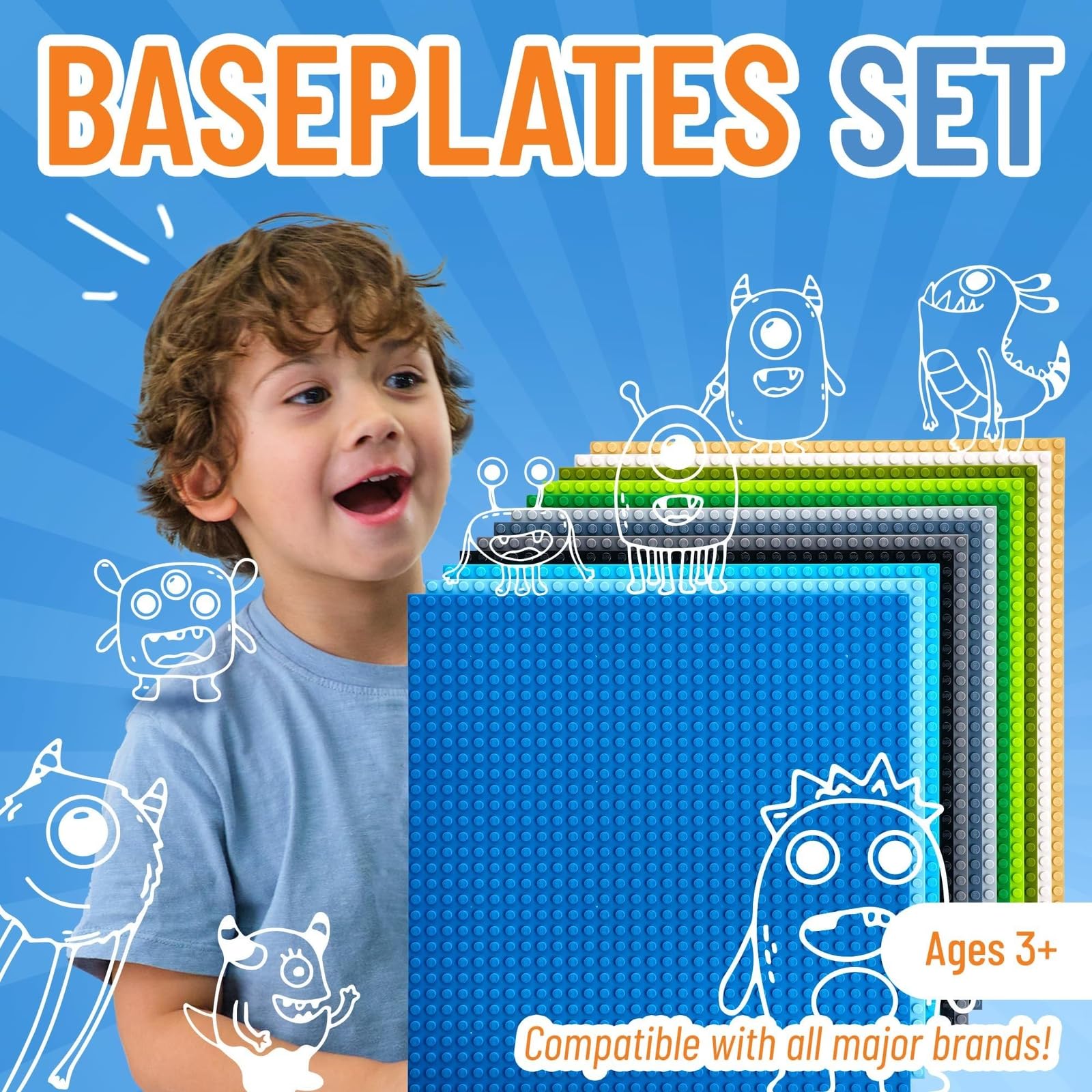 Strictly Briks Classic Building Base Plates - Compatible with All Major Brands (Black, Blue, Gray, Green, Sand & White) - 6