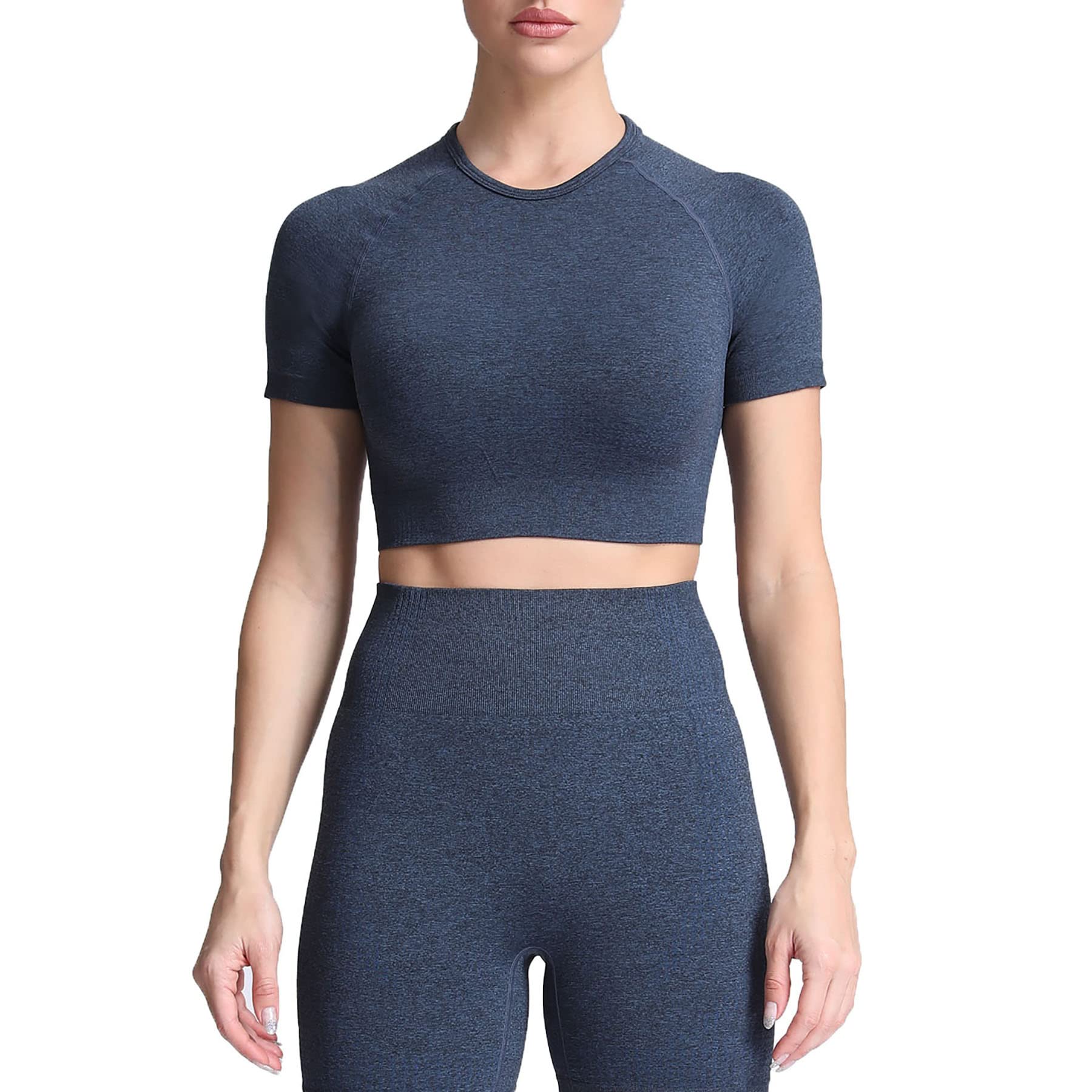 Aoxjox Women's Seamless Crop Top - Workout Vital Short Sleeve Yoga Shirt for Gym, Running & Sports | Breathable & Comfortable Activewear for Fitness & Training
