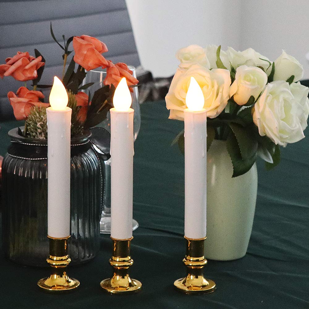 DRomance 9 Inch Flameless LED Window Candles - Battery Operated with 8-Key Remote & Timer, 8 Pack White Christmas Holiday Candles with Gold Holders - Includes Suction Cups & AA Batteries - Perfect for Christmas Decor, Winter Holidays, Home & Window Decoration