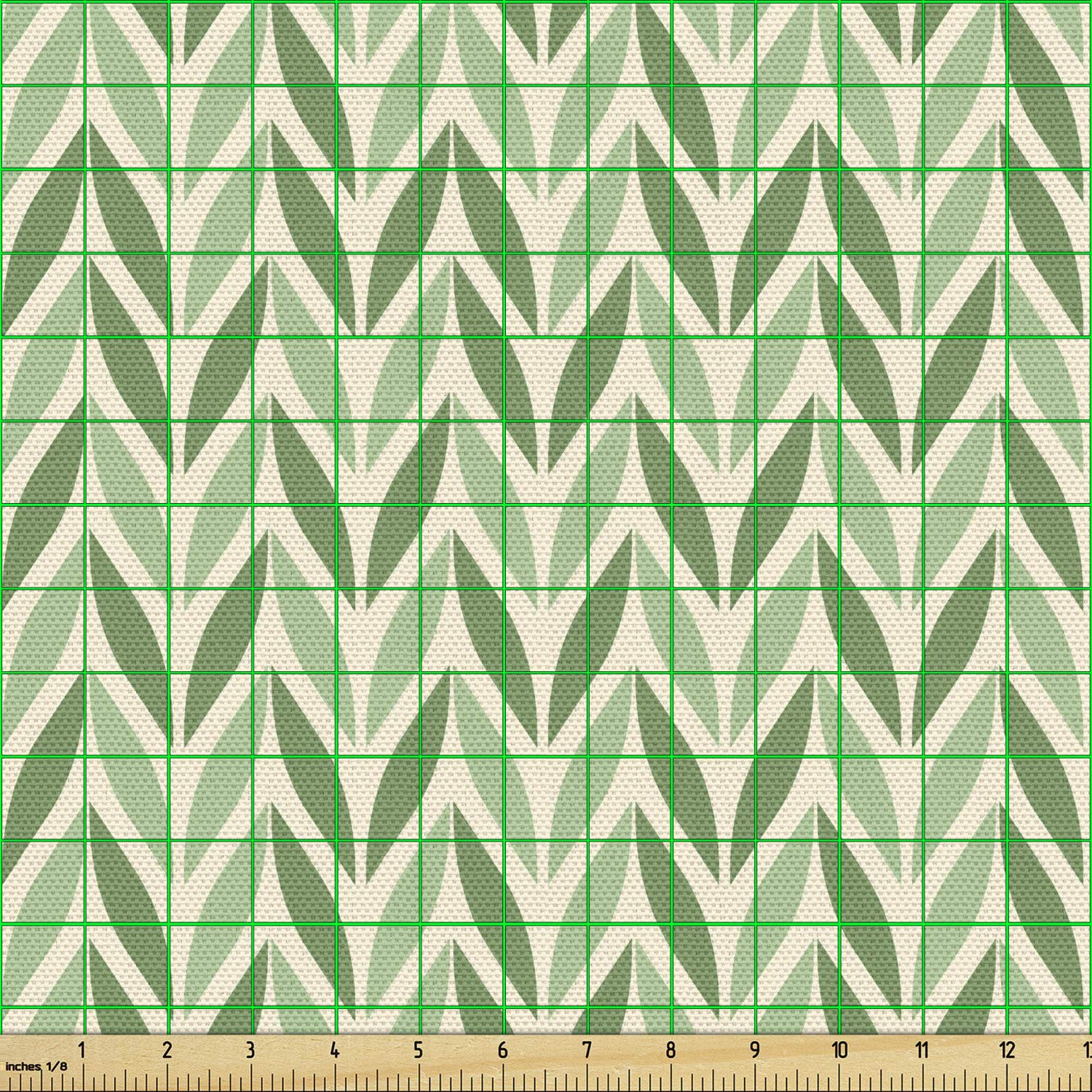 Ambesonne Retro Fabric by The Yard - Vibrant Green Spring Leaves Gardening Pattern, Diagonal Symmetric Design for Upholstery, Curtains & Home Decor | 100% Cotton Decorative Fabric (10 Yards, Pale Green) | Perfect for DIY Projects, Table Runners & Throw Pillows