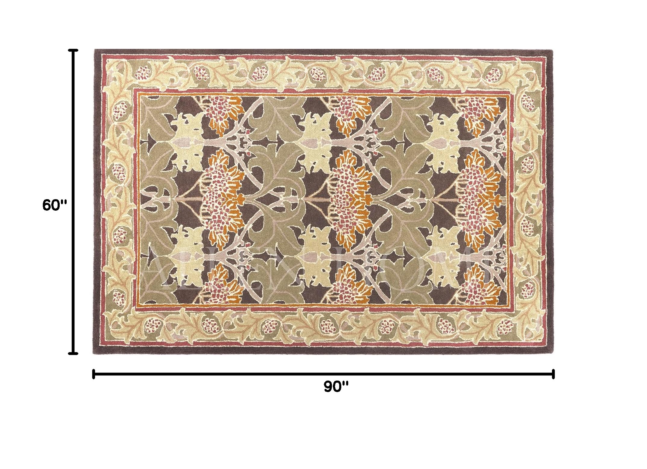 Handmade Wool Area Rugs 5x8 Feet - Traditional Design with Natural Latex & Cotton Backing - Non-Slip Living Room, Bedroom, Dining Room Carpet - Mariya Green - Perfect for Cozy Home Decor & High Traffic Areas