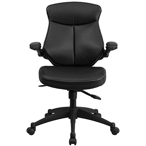 Flash Furniture Kale Mid-Back Black LeatherSoft Executive Swivel Office Chair - Ergonomic Design with Adjustable Back Angle & Flip-Up Arms for Home Office, Conference Room, or Gaming Setup