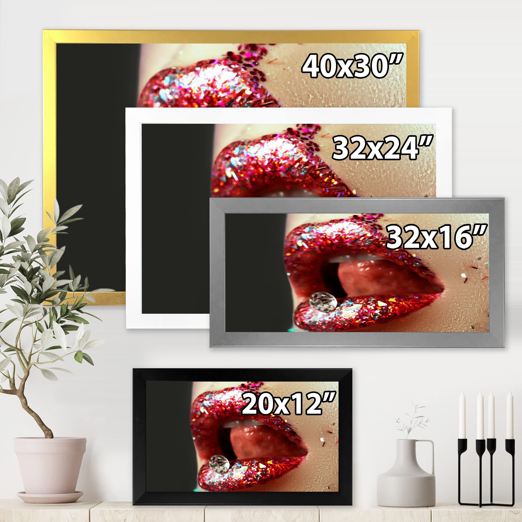 DesignQ Artistic Lips Makeup Modern Framed Wall Art - Elegant Home Decor for Living Room, Bedroom & Office