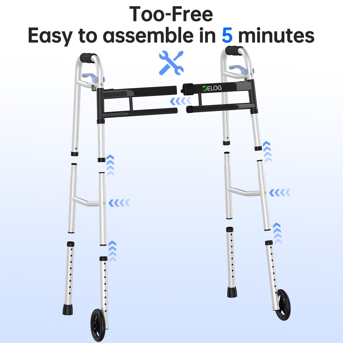 Delog Folding Walker for Seniors & Adults - Adjustable Width, 5