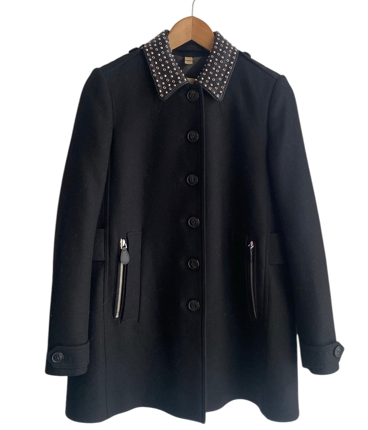 Burberry Studded Wool Jacket for Women - Classic British Tweed Coat with Metal Studs | Perfect for Fall Winter Fashion, Office Wear & Evening Outfits