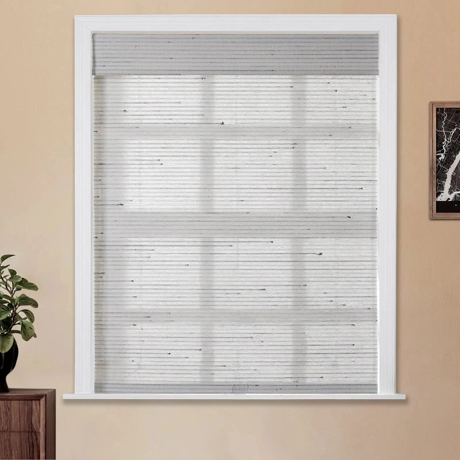 Natural Bamboo Woven Window Shade - Birch White | Eco-Friendly Roller Blind for Living Room, Bedroom & Office