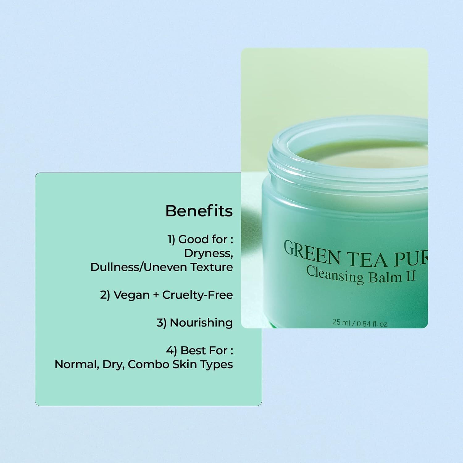 YADAH Green Tea Cleansing Balm II (0.84 fl oz) - Korean Vegan Makeup Remover for Sensitive Skin, Moisturizing Facial Cleanser with Botanical Oil Extract, Residue-Free | Perfect for Double Cleansing & Travel Skincare Routine