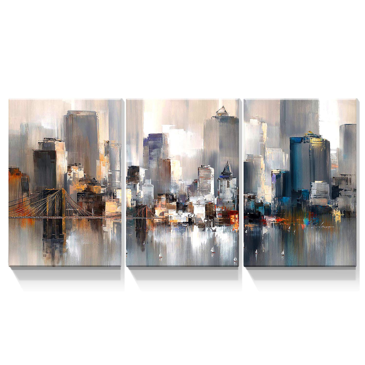 Laoife City Landscape Canvas Wall Art Set - 3 Piece 20x30 Inches Abstract Oil Painting, New York Skyline Art Print for Home & Office Decor | Perfect for Living Room, Bedroom or Office Wall Decor