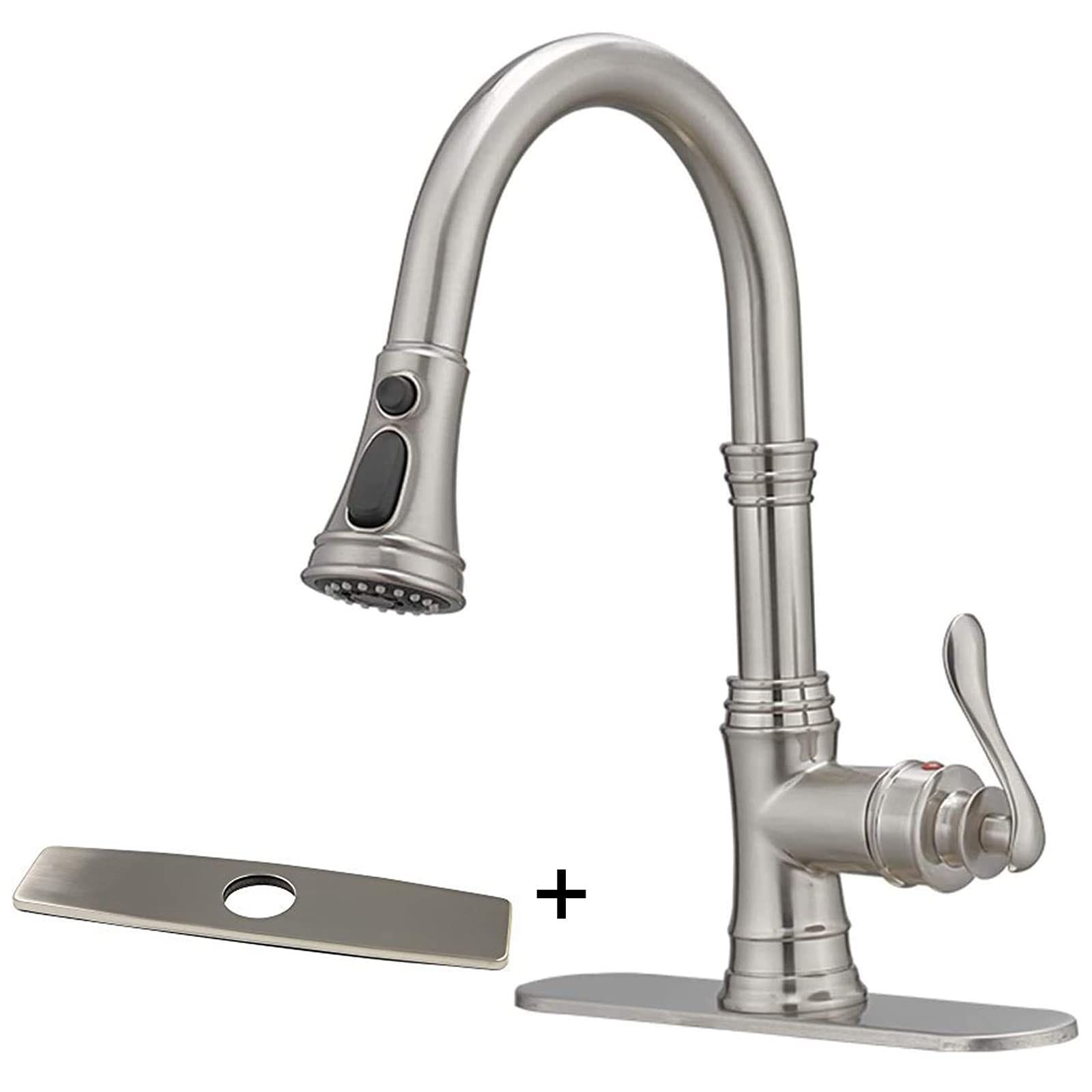 BWE Pull-Out Sprayer Spring Black Kitchen Faucet - 3 Function Bundle with 10