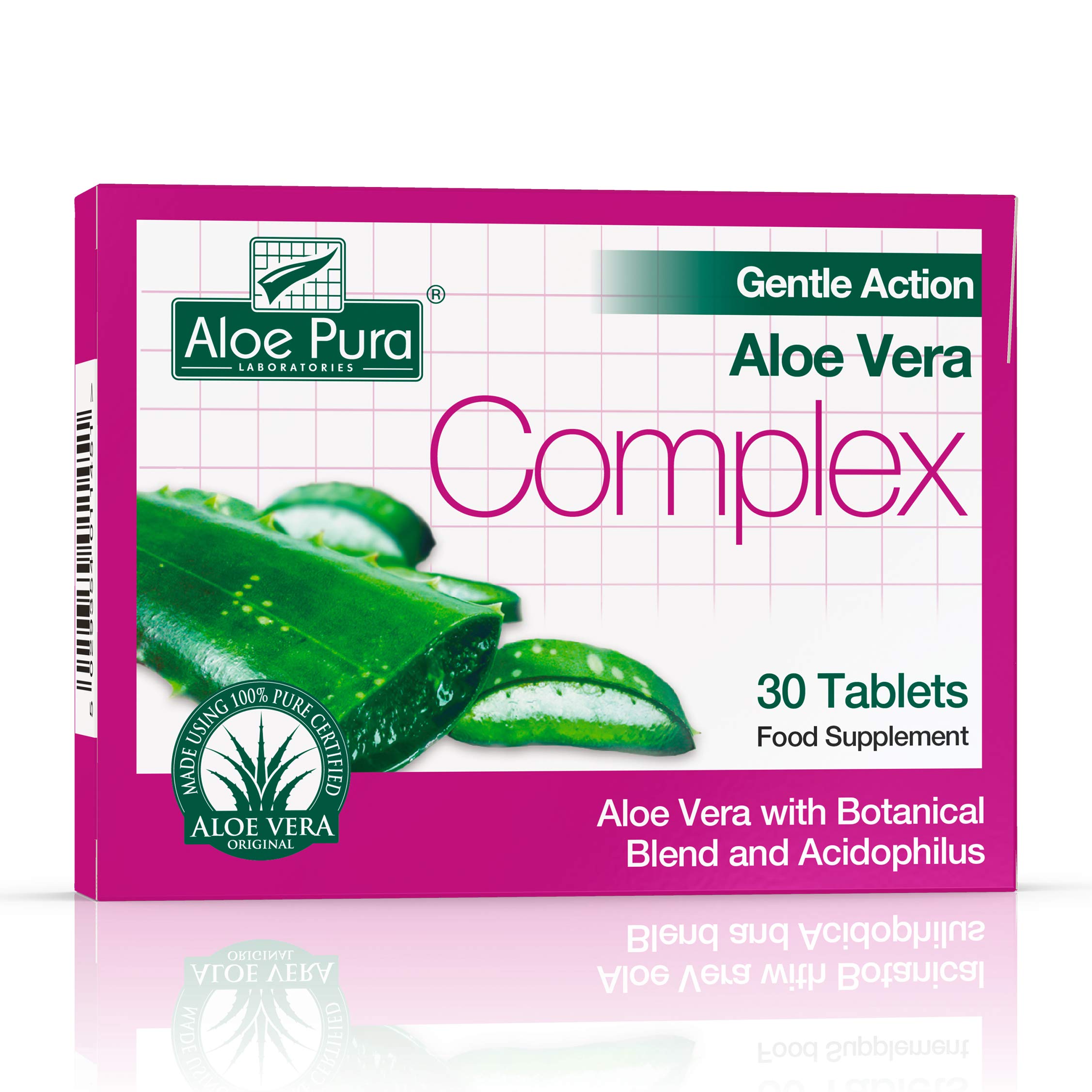 Aloe Pura Aloe Vera Gentle Action Complex Tablets - Natural Vegetarian Supplement, Cruelty-Free, 30 Count | Supports Digestive Health & Skin Wellness for Daily Detox