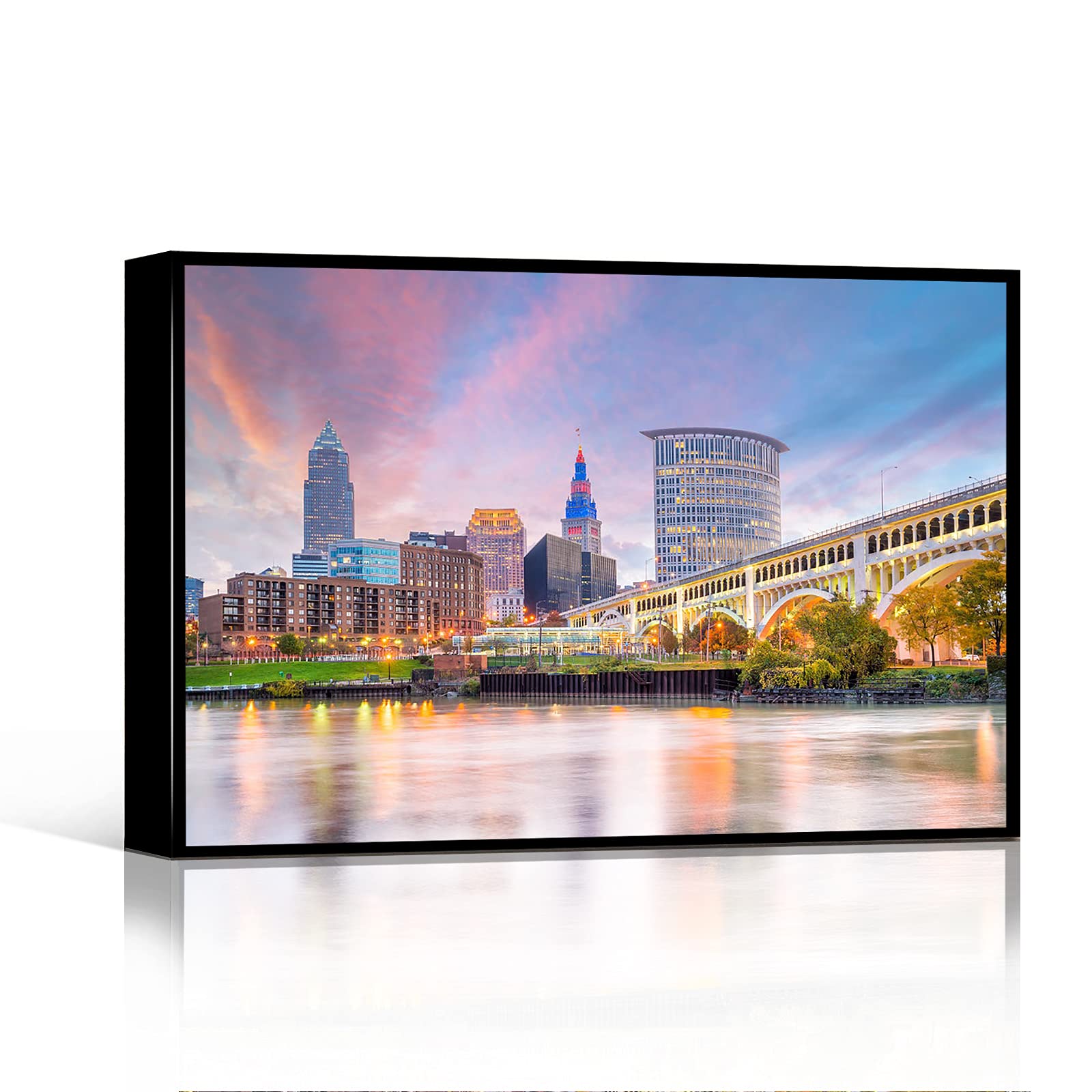 Orange Nature Wall Art Canvas - 8''x12'' Wood Framed Modern Painting for Dining Room, Bedroom & Living Room Decor | Cleveland Inspired Artwork | Perfect for Home & Office Interior Design