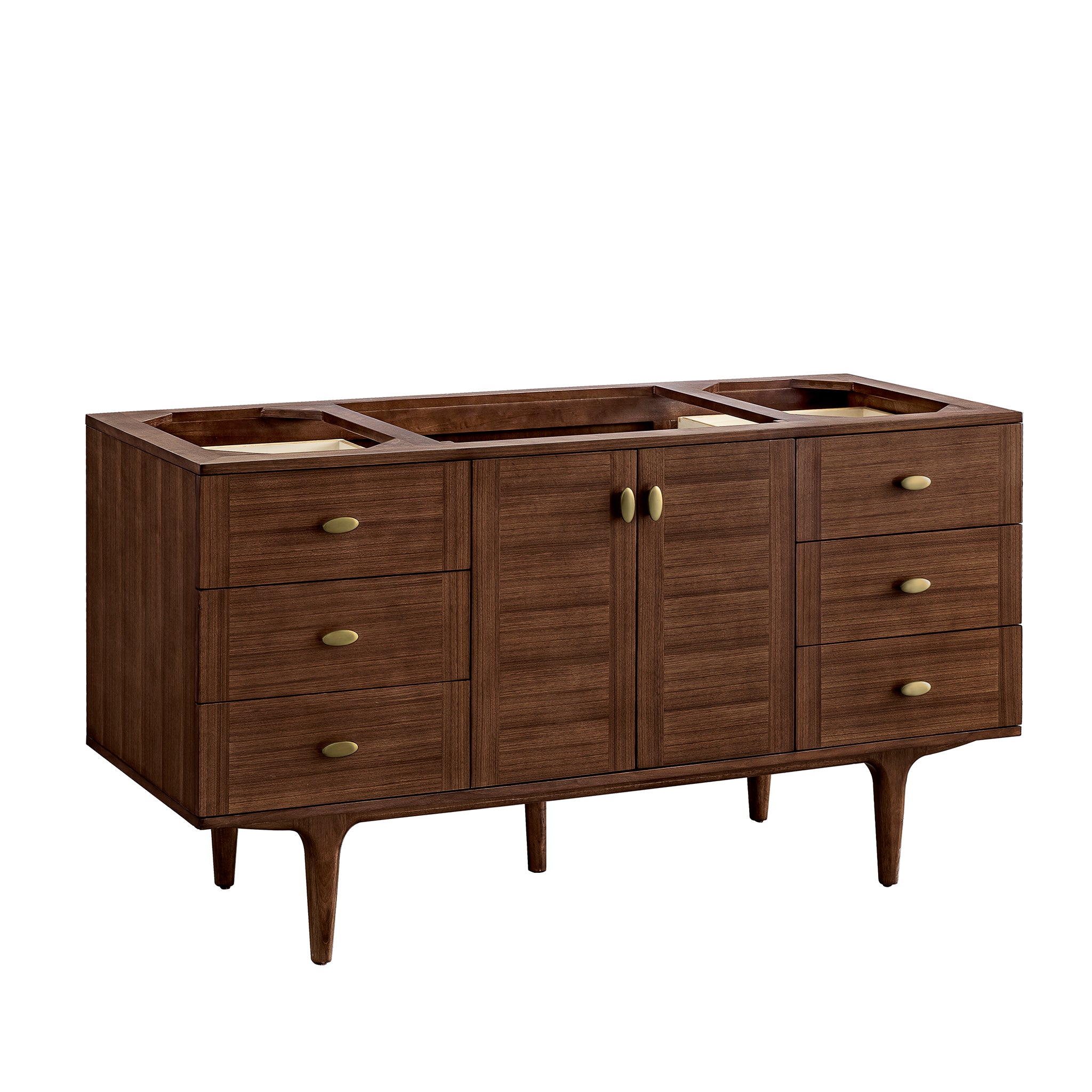 Amberly 60 Inch Single Bathroom Vanity - Mid Century Modern Walnut Finish for Small Space & Powder Room Decor