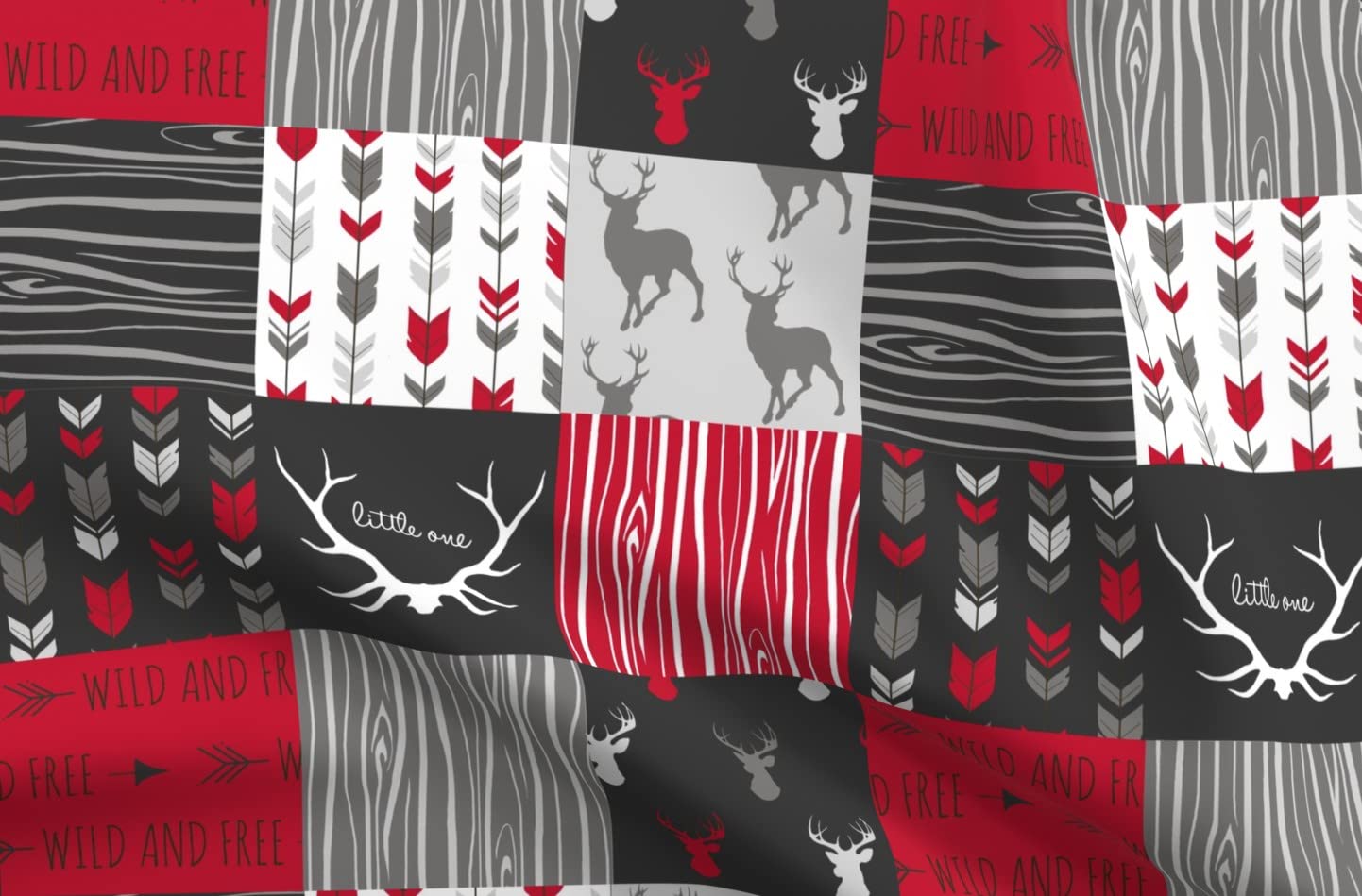 Premium Spoonflower Minky Fabric - Red Charcoal Grey Deer Antler Arrows Woodgrain Print Fat Quarter for Baby Blankets, Quilt Backing & Plush Sewing Projects - Soft Fabric for Nursery Decor, DIY Crafts & Cozy Home Textiles