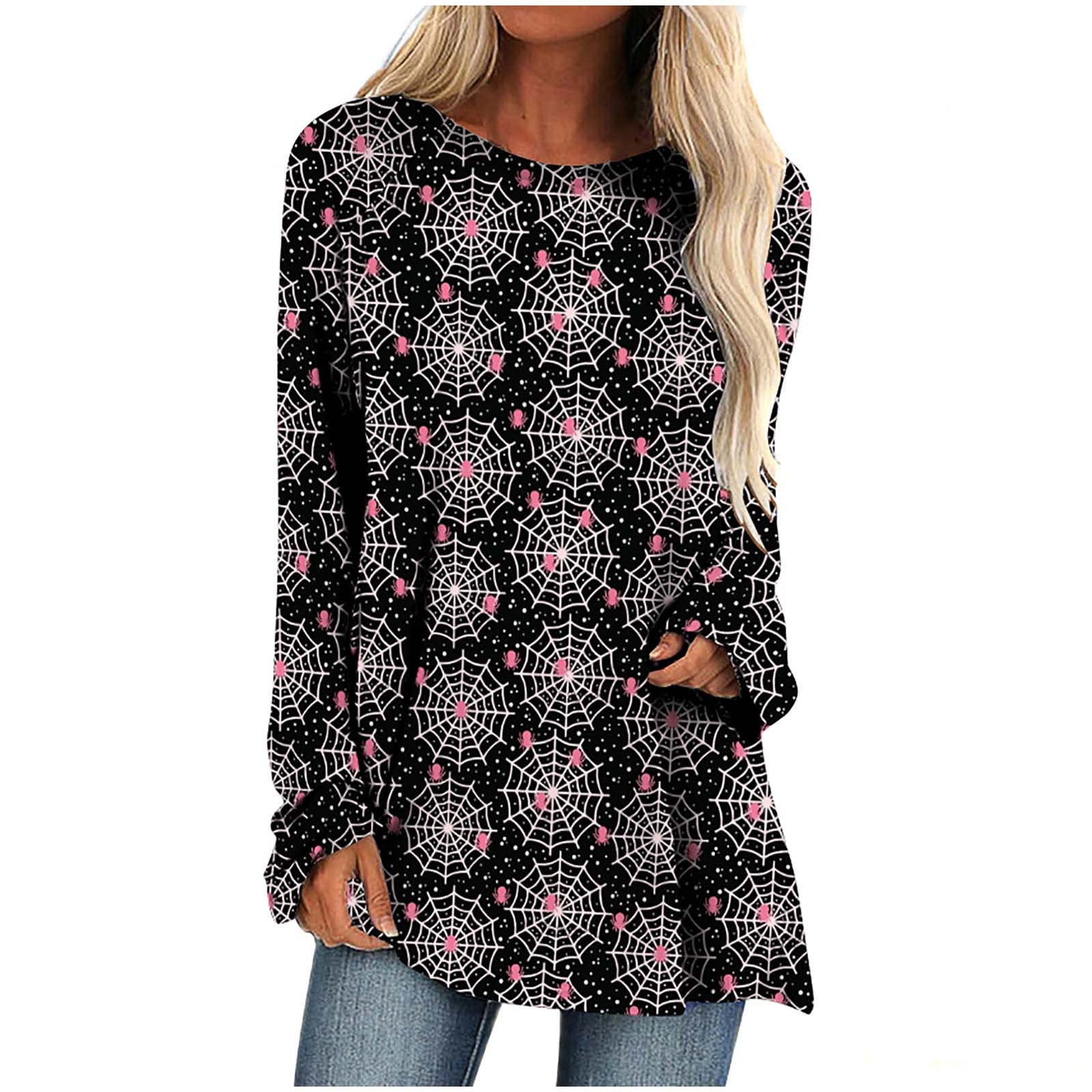Miximx Women's Halloween Long Sleeve T-Shirt - Rose Skull Print Crew Neck Loose Fit Casual Top for Women | Perfect for Halloween Parties, Cosplay, and Everyday Wear