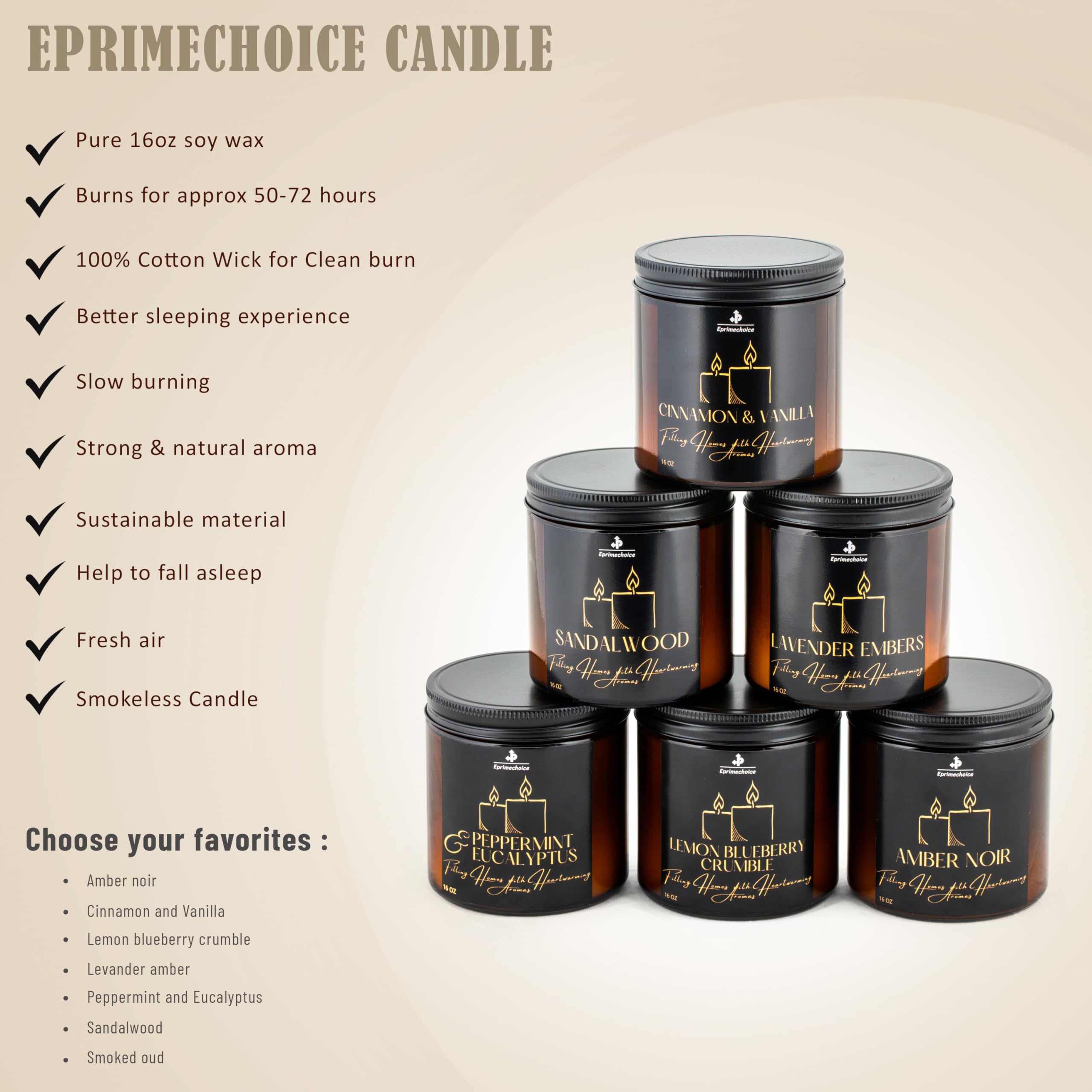 Premium Sandalwood Scented Soy Candle - Handmade Aromatherapy Candle for Relaxation & Stress Relief - Long Lasting 16oz Amber Jar Candle - Perfect for Home Decor, Yoga Meditation & Romantic Gifts for Men and Women