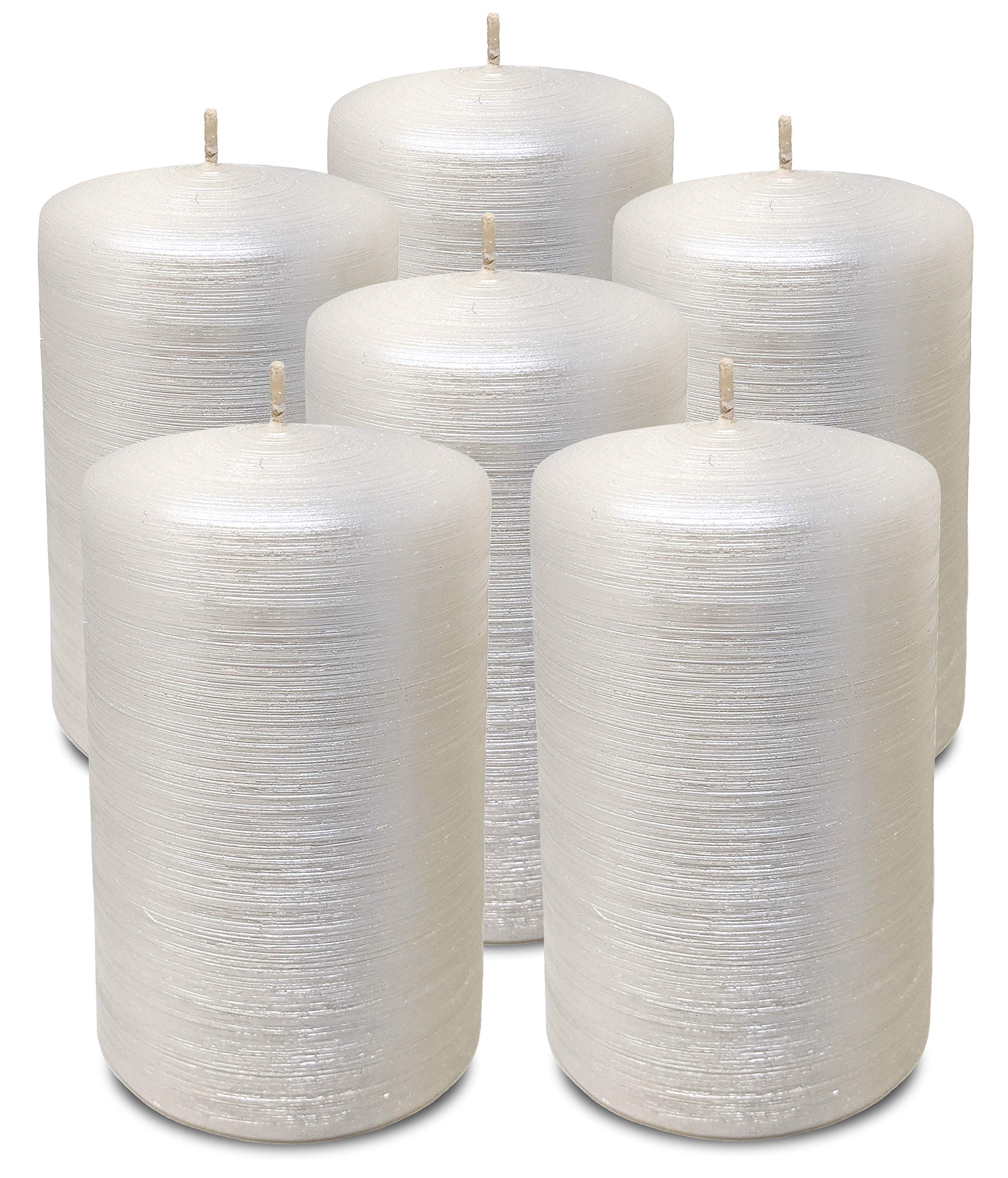 Hyoola Brushed Metallic Pillar Candles 6-Pack - Pearl White Decorative Candles (2.4