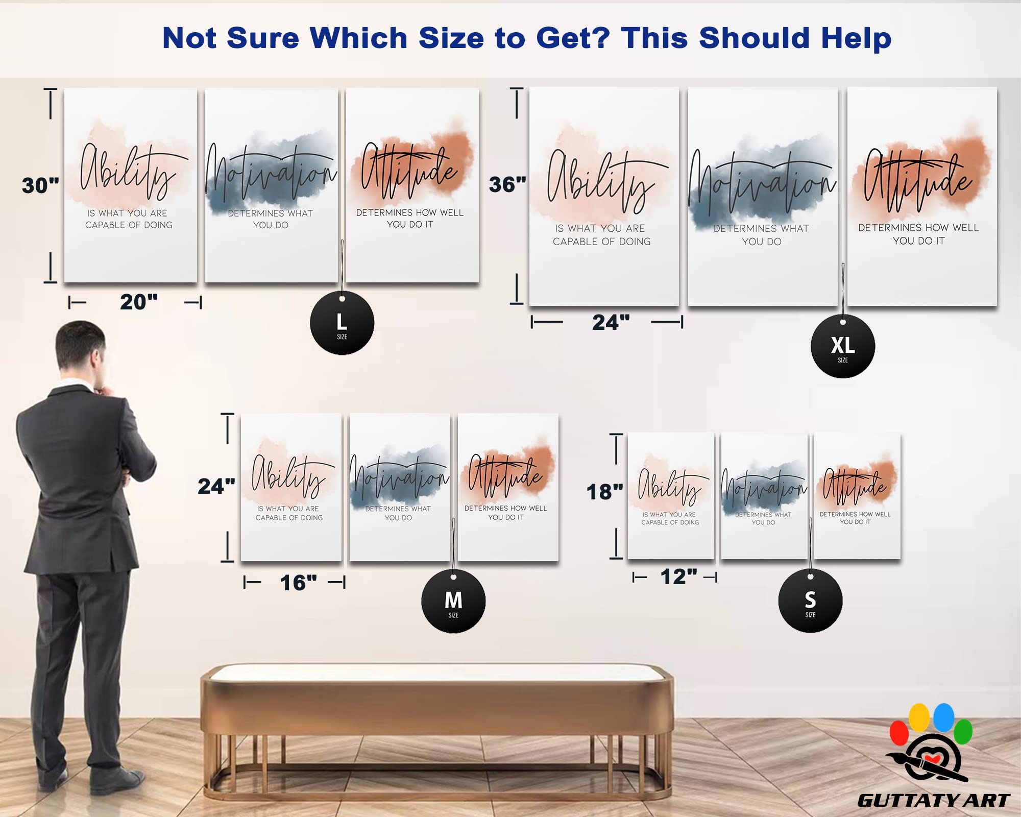 3-Panel Motivational Wall Art for Office & Home - Inspirational Quotes Canvas Prints (12”x18”x3Pcs) - Ability Motivation Attitude Positive Affirmations - Perfect for Office Decor, Home Office & Workspace Inspiration