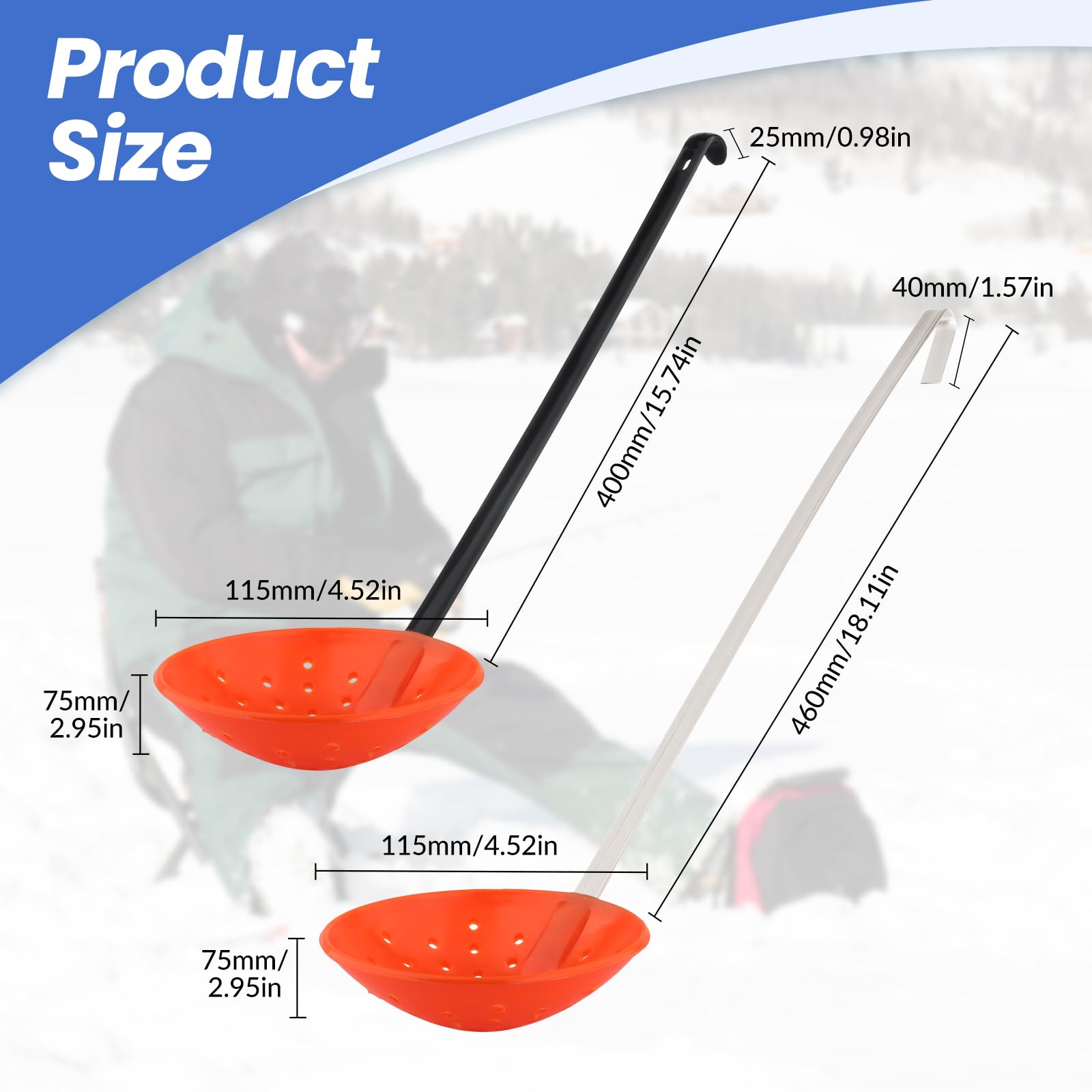 Milageto Aluminum Ice Fishing Scoop Skimmer - Durable & Portable Slush Scooper for Ice Fishing | Easy Storage & Carry | Perfect for Removing Ice Slush & Enhancing Ice Fishing Experience