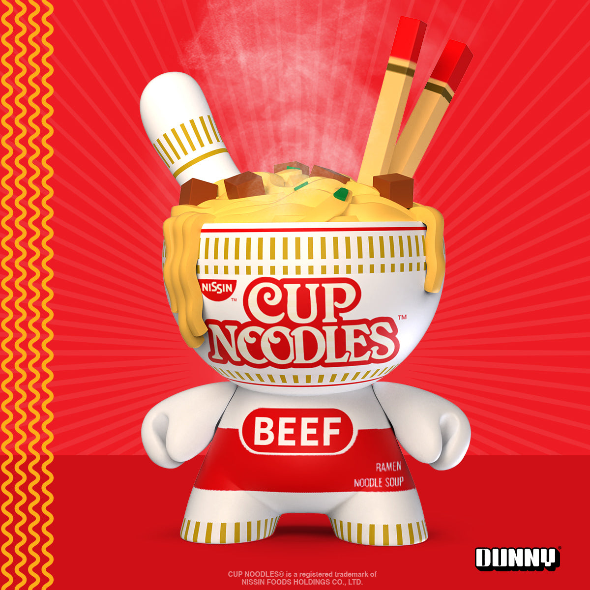 Nissin x Kidrobot Cup Noodles Beef 8 Dunny Art Figure - Limited Edition Collectible Toy for Anime & Ramen Lovers - Perfect for Display, Gifts, and Pop Culture Enthusiasts