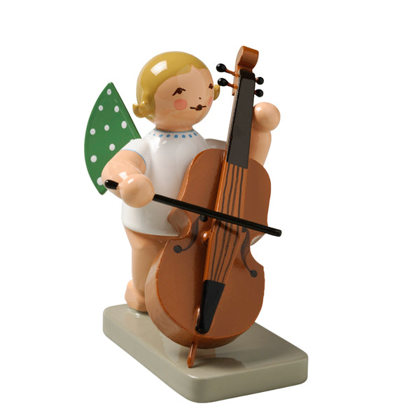 Wendt & Kuhn Angel Playing Double Bass Wooden Figurine - Handcrafted Christmas Ornament & Home Decor for Holiday Tree, Gift, and Collectible Display