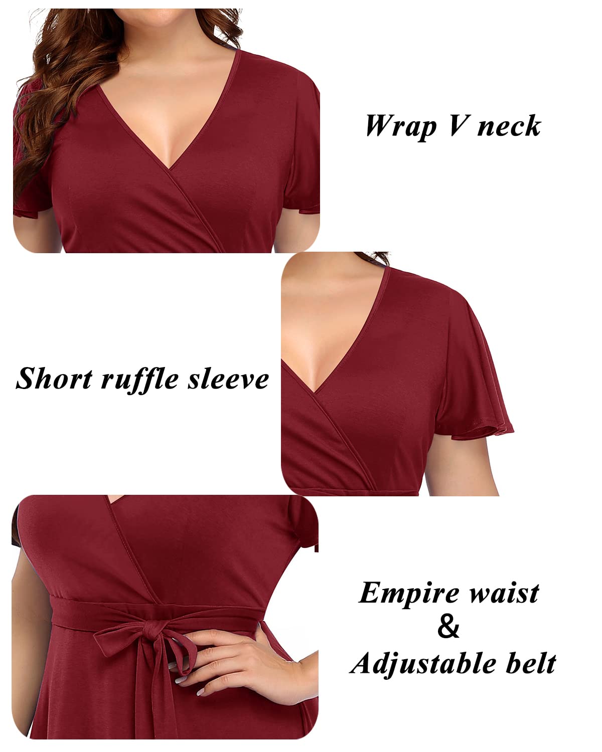 Plus Size Women's Pinup Fashion Wrap Dress - Semi Formal Cocktail Midi Dress with Empire Waist for Wedding Guest & Special Occasions