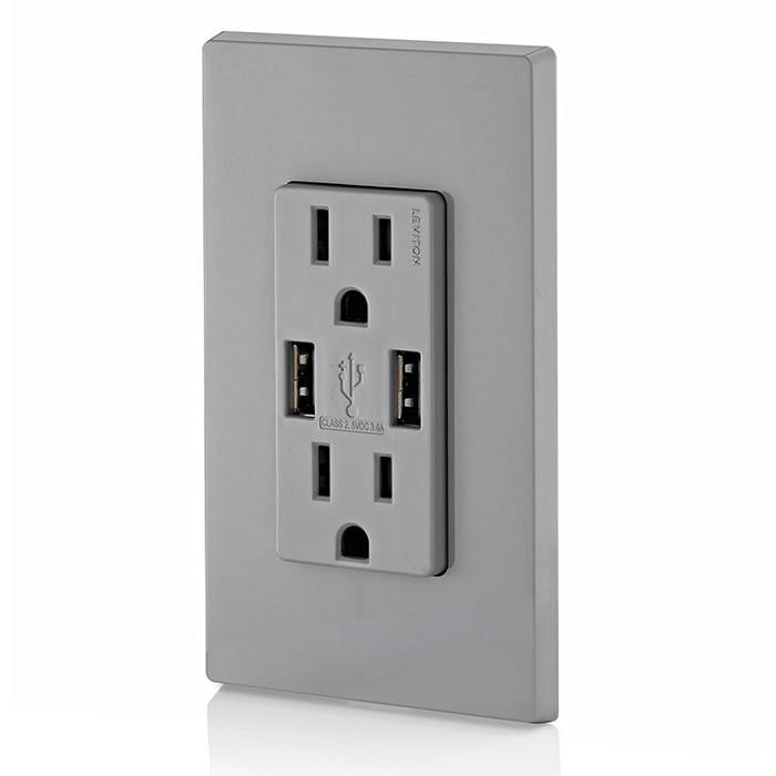 3.6A Dual USB Wall Outlet Charger with 15A Tamper-Resistant Receptacles - T5632 G - Fast Charging for Smartphones, Tablets & Devices - Perfect for Home, Office & Travel Use