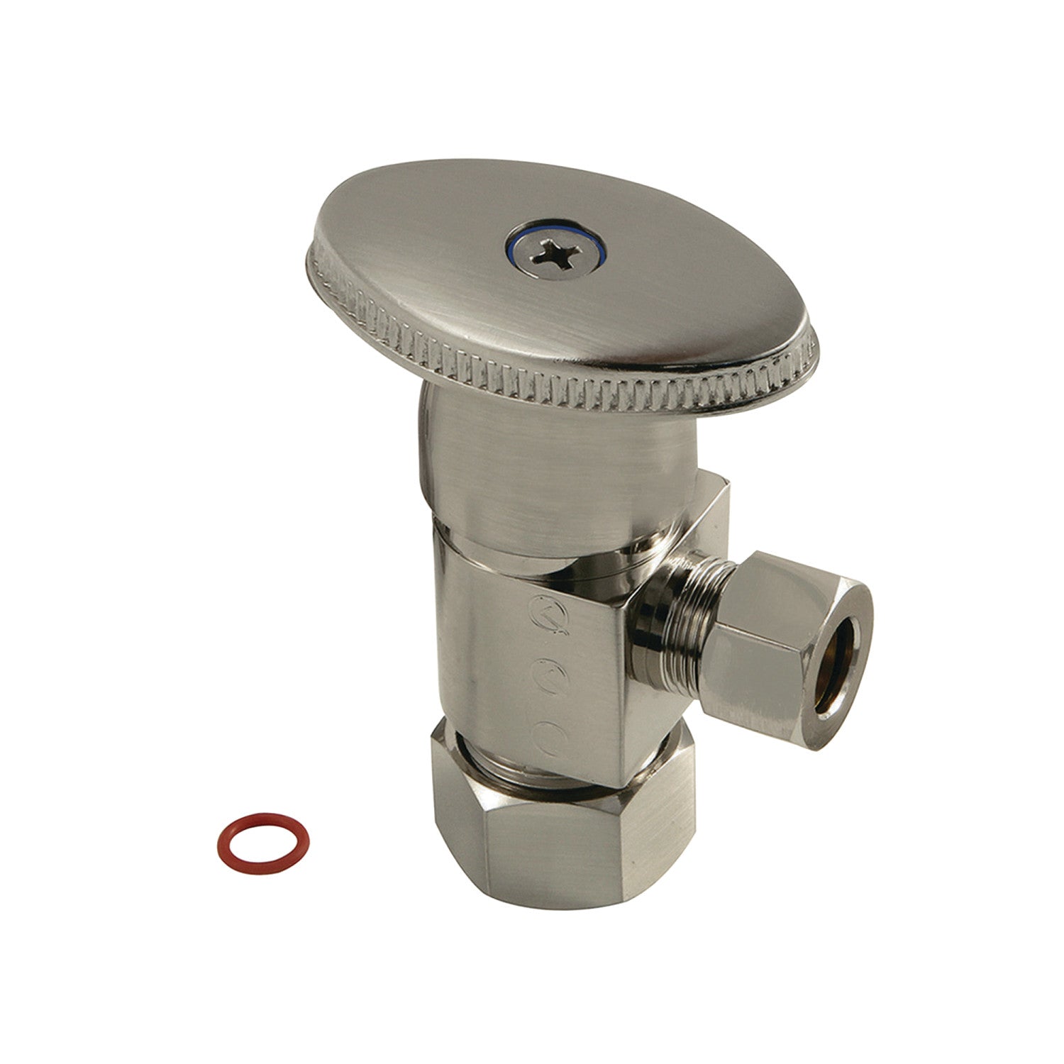 Americana CD53308VA 5/8 Inch O.D. Comp x 3/8 Inch O.D. Comp Anti-Seize Deluxe Quarter-Turn Ceramic Hardisc Cartridge Angle Stop Valve - Brushed Nickel Finish for Faucet & Toilet Water Supply Lines