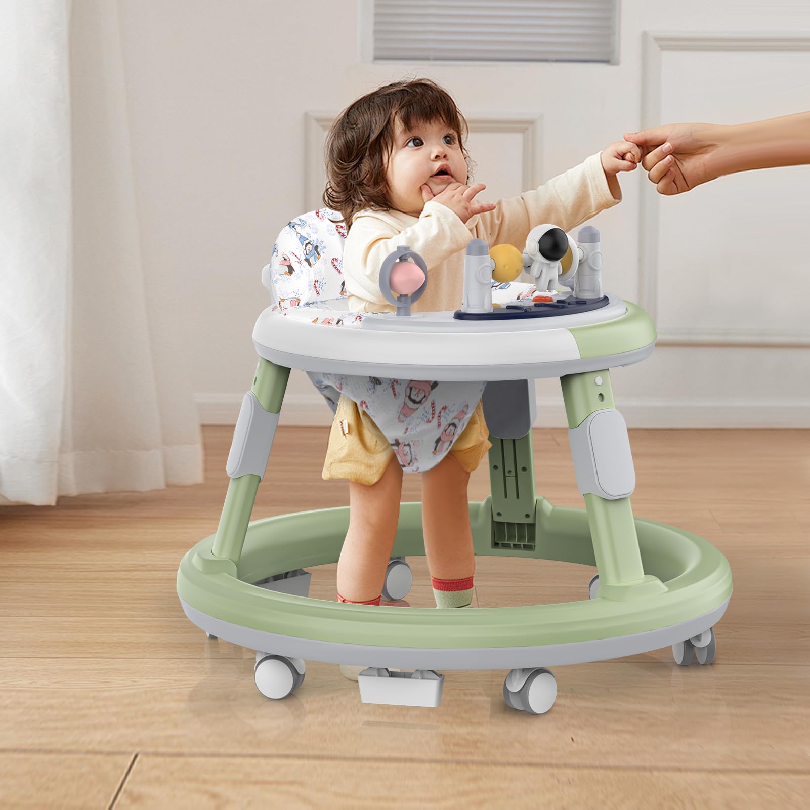 **Best Baby Walker with Wheels & Music - Adjustable Height Anti-Fall Infant Walker for Boys & Girls 6-24 Months - Safe Foot Pads & Activity Center (Green) - Perfect for Learning to Walk & Indoor Play**