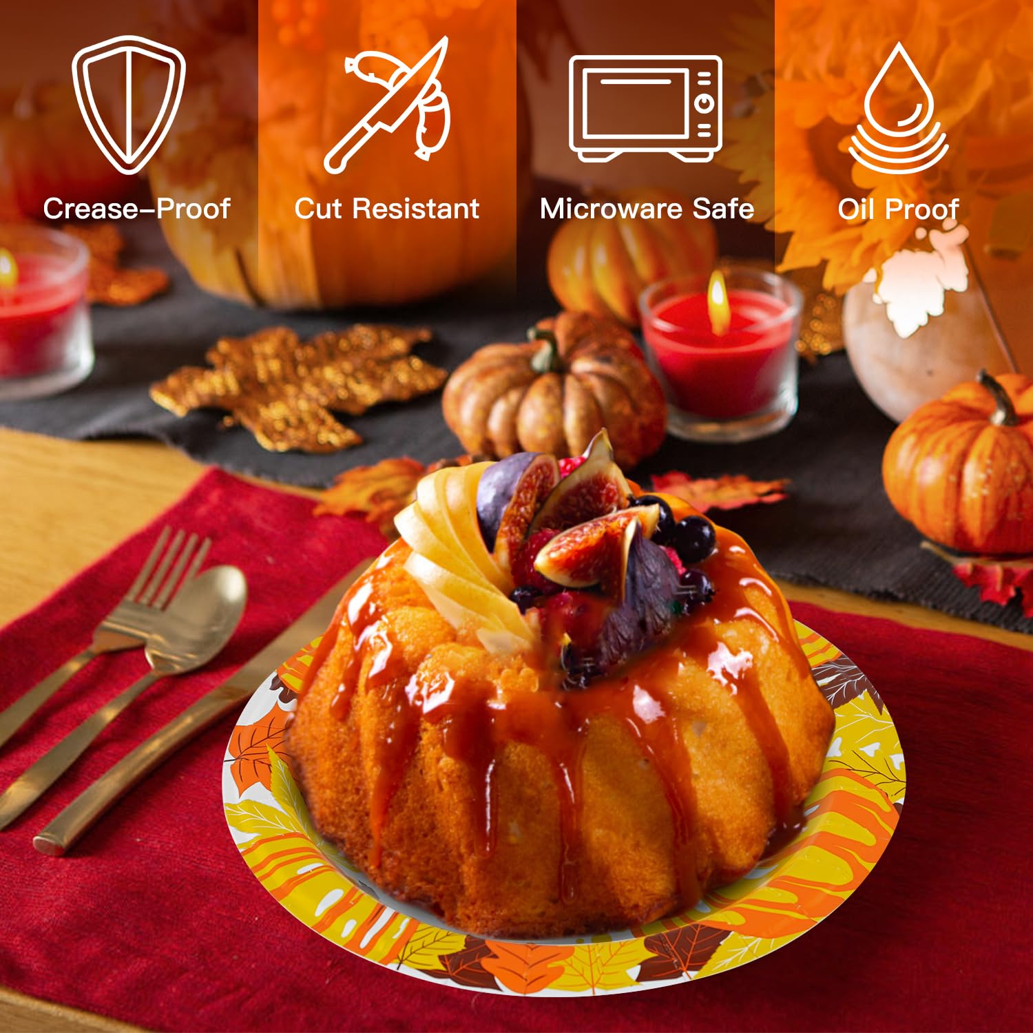 Charmount 50-Pack Thanksgiving Paper Plates 8.5 Inch - Fall Autumn Leaves Pumpkin Design Disposable Dinner Plates for Holiday Parties, Family Gatherings & Dessert Serving (Heavy Duty Bulk Paper Plates) - Perfect for Thanksgiving Dinner, Halloween Parties, Autumn Celebrations & Office Potlucks