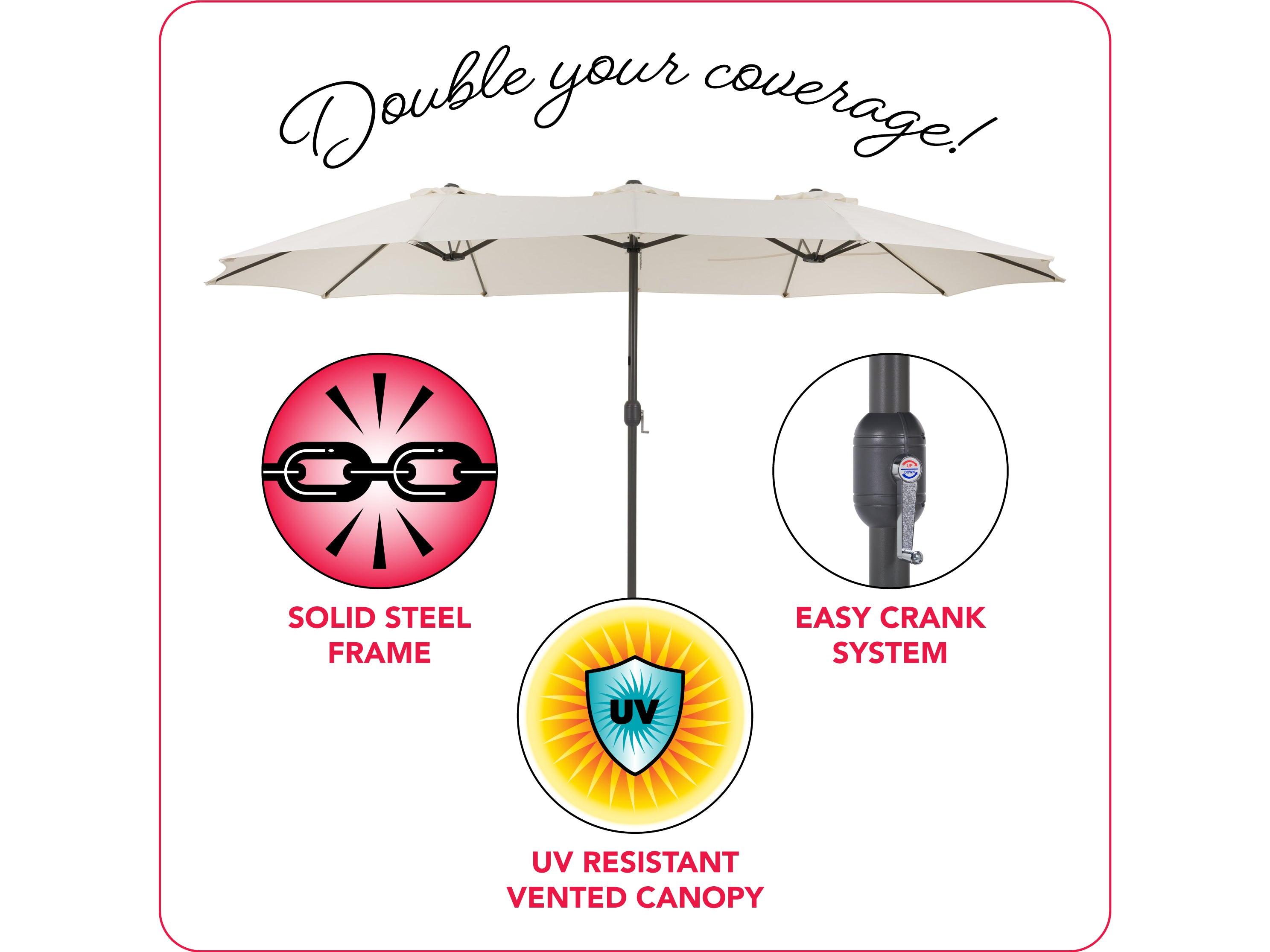 15ft Warm White Double Patio Umbrella - Outdoor Dining, Poolside Lounging, and Backyard Relaxation