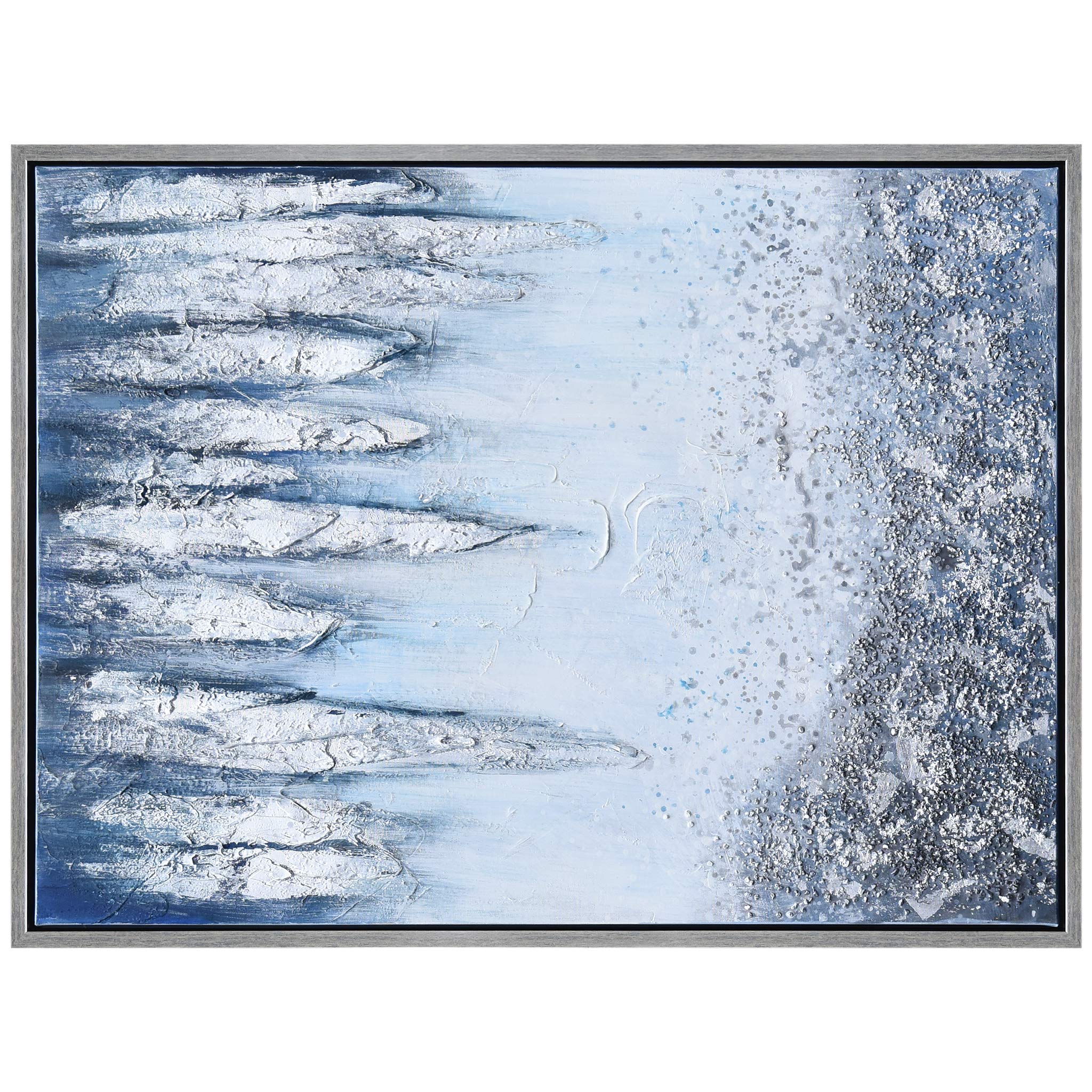 Abstract Wall Art Textured Hand Painted Canvas by Martin Edwards - Champagne Frame 40x30 Inches - Icicles Design - Modern Home & Office Decor for Living Room, Bedroom or Dining Area