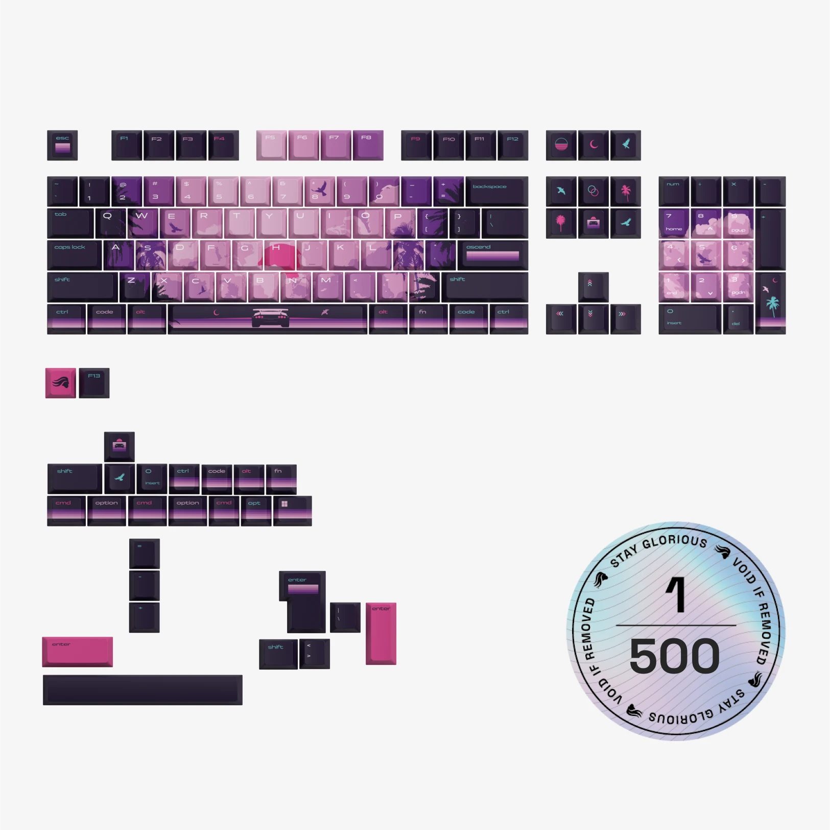GPBT Synth Sunset Keycaps - Premium Custom Mechanical Keyboard Keycap Set for Typing & Gaming | Perfect for PC, Mac, RGB Builds & Streamer Setups
