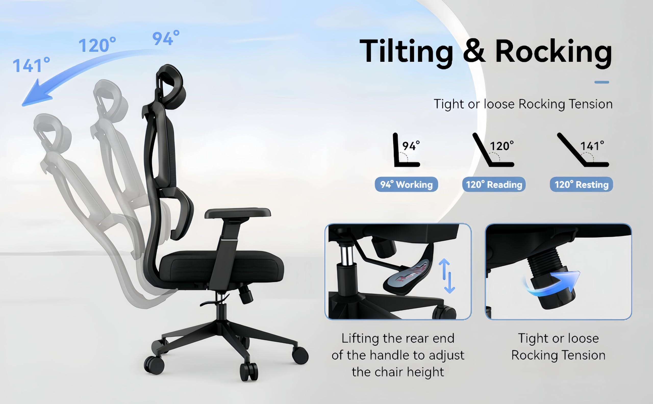 Ergonomic Office Chair - Adjustable Black Mesh Computer Desk Chair for Home Office, Gaming & Business Meetings - Comfortable & Supportive for Long Hours of Work or Study