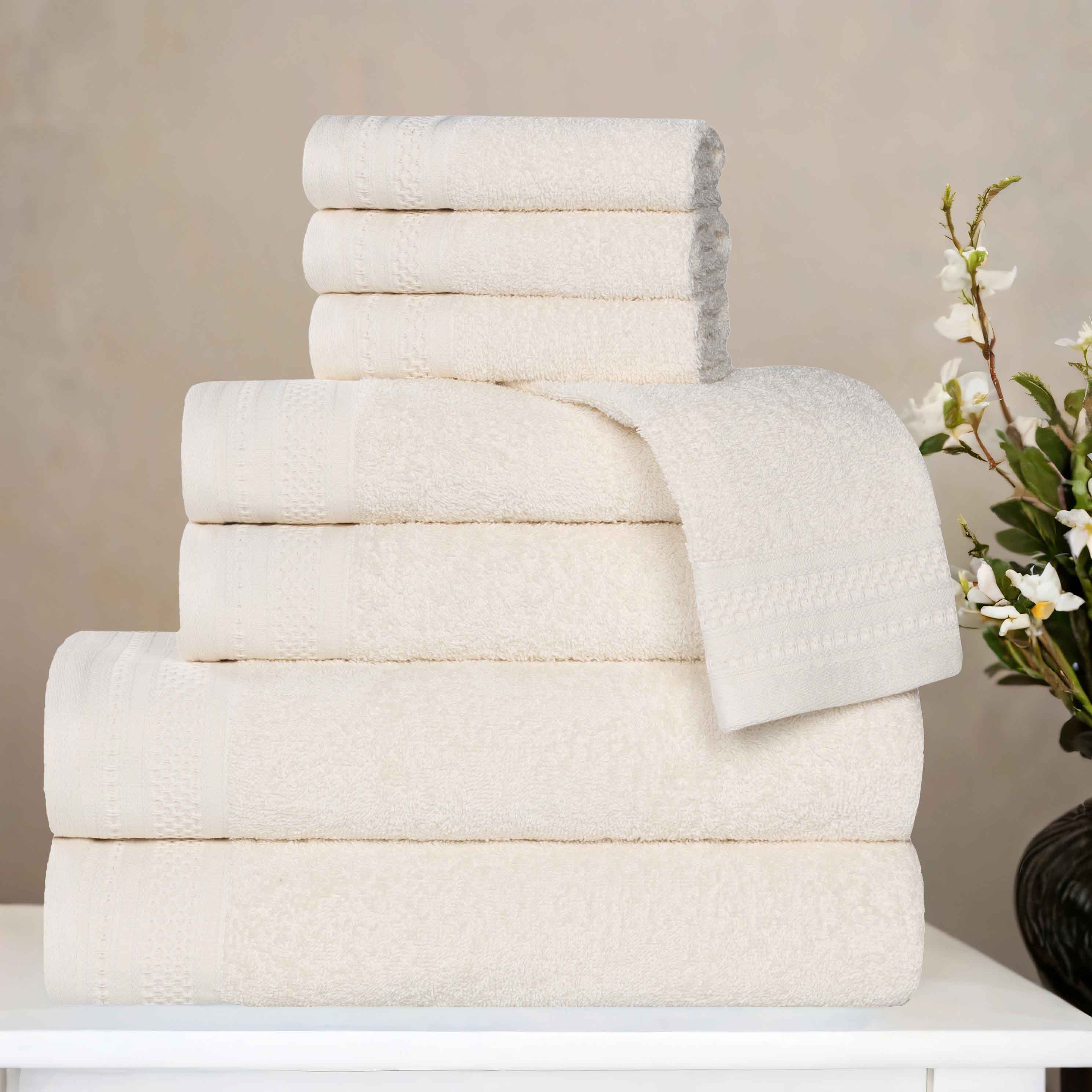 Premium Honeycomb Textured Waffle Border 8-Piece Cotton Towel Set - Ultra Soft & Absorbent Bath Towels for Spa, Guest Bathroom & Luxury Home Decor