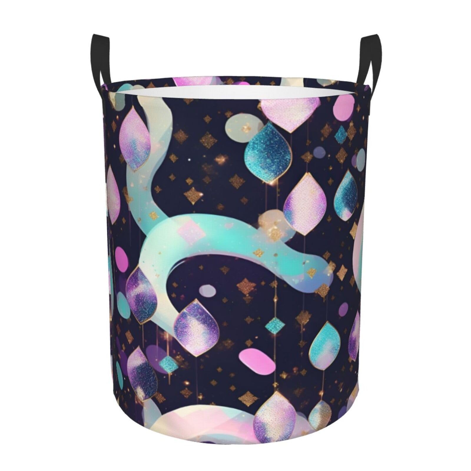 Sparkly Round Laundry Hamper with Stylish Print - Perfect for Storing Clothes, Toys & Books | Ideal for Bedroom, Nursery & Dorm Organization