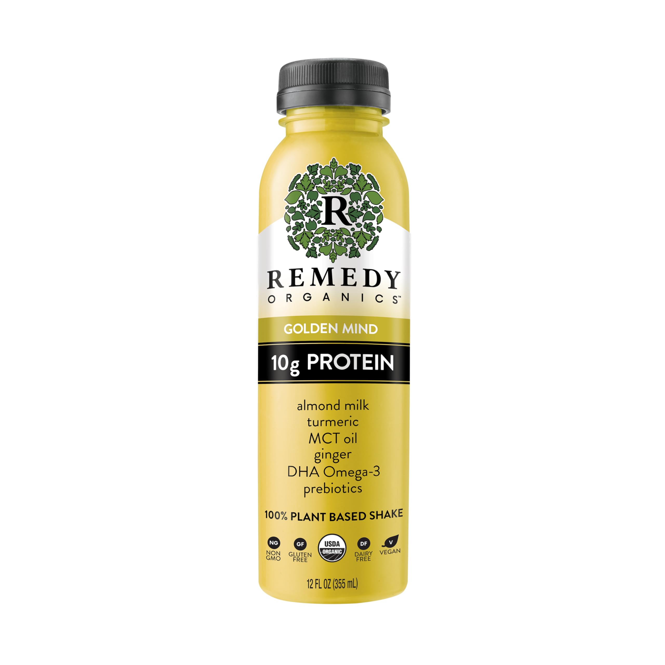 Remedy Organics Golden Mind 12-Pack | USDA Organic Plant-Based Protein Shakes | Ready to Drink, Gluten Free, Dairy Free, Soy Free | Perfect for Post-Workout Recovery & Healthy On-the-Go Nutrition