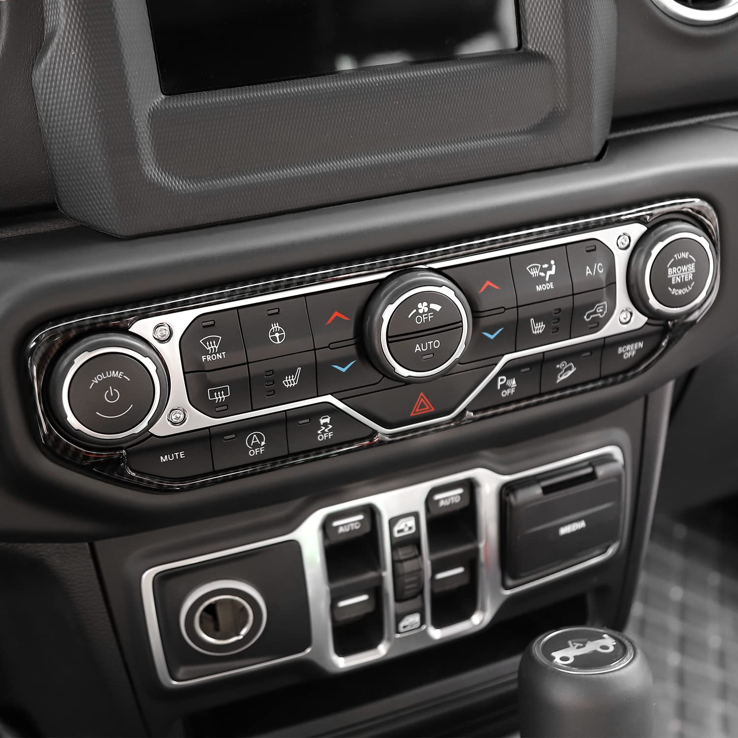 Carbon Fiber Center Console Dashboard AC Switch Cover Trim Frame for 2018-2023 Jeep Wrangler JL & Gladiator JT - Upgrade Interior & Protect Controls (Off-Roading, Daily Driving)