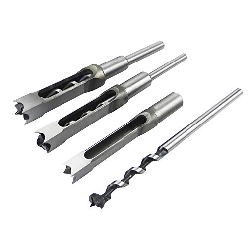 Woodworking Square Hole Drill Bits Set - 4 Pcs Mortising Chisel for Wood, Compatible with Mortising Machines & Drill Press Attachments - Perfect for Cabinet Making, Furniture Joinery and DIY Wood Projects