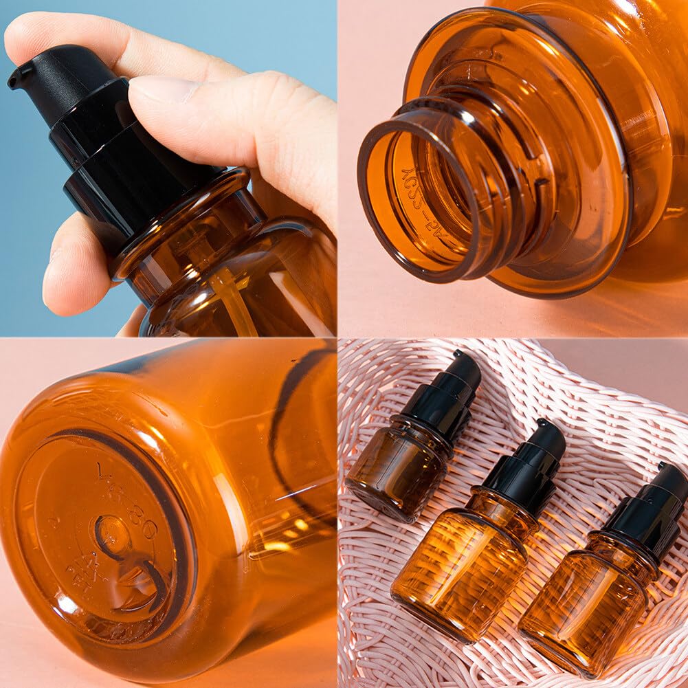 2-Pack 120ml/4oz Amber Plastic Refillable Lotion Pump Bottles - Leakproof Travel Containers for Shampoo, Cream, Essential Oil & Makeup | Perfect for Toiletries, Gym Bag & Airplane Carry-On
