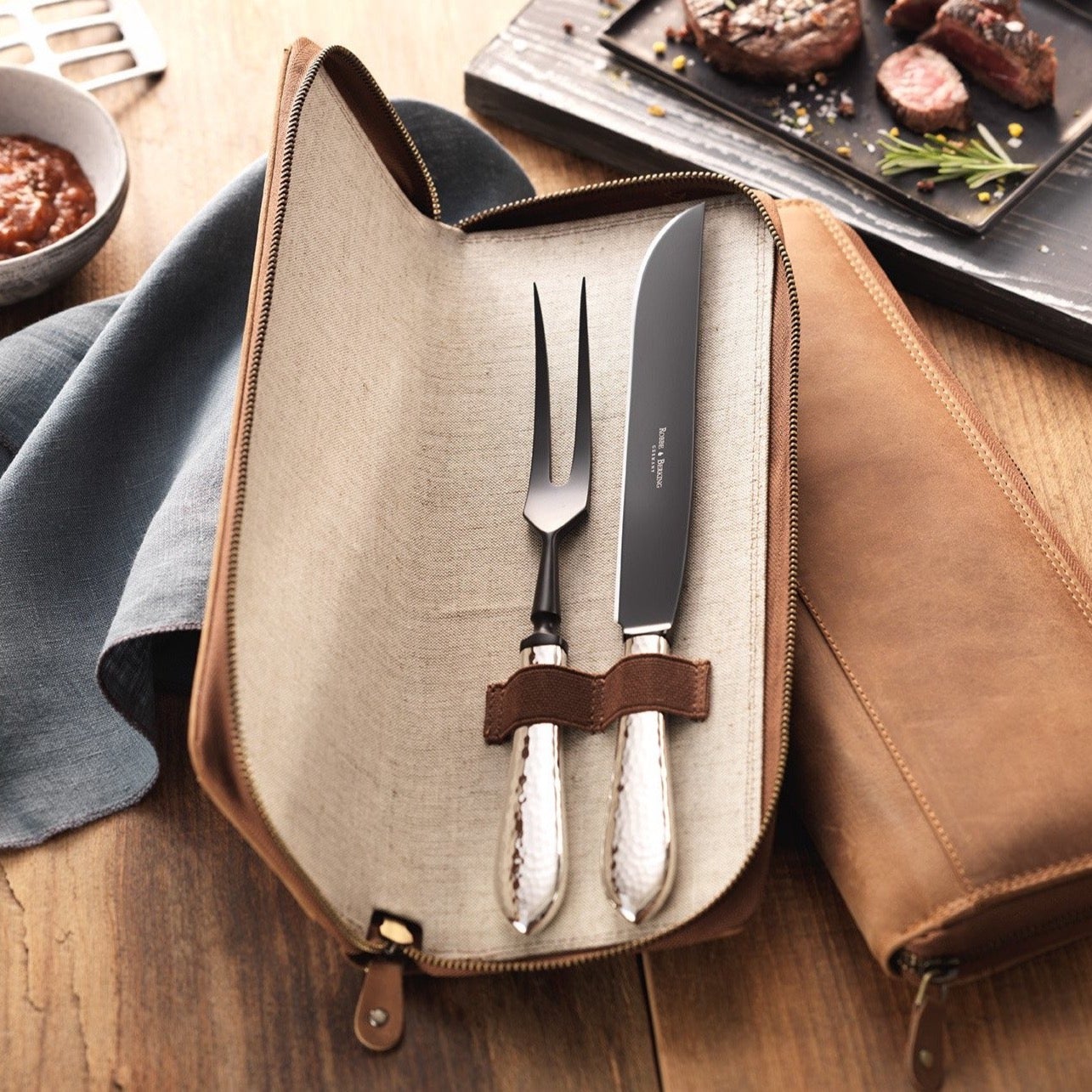 Premium Martelé Carving Set - 3-Piece Black Frozen Steel Knives for Professional Chefs | Perfect for Meat Carving, Holiday Dinners & Culinary Arts