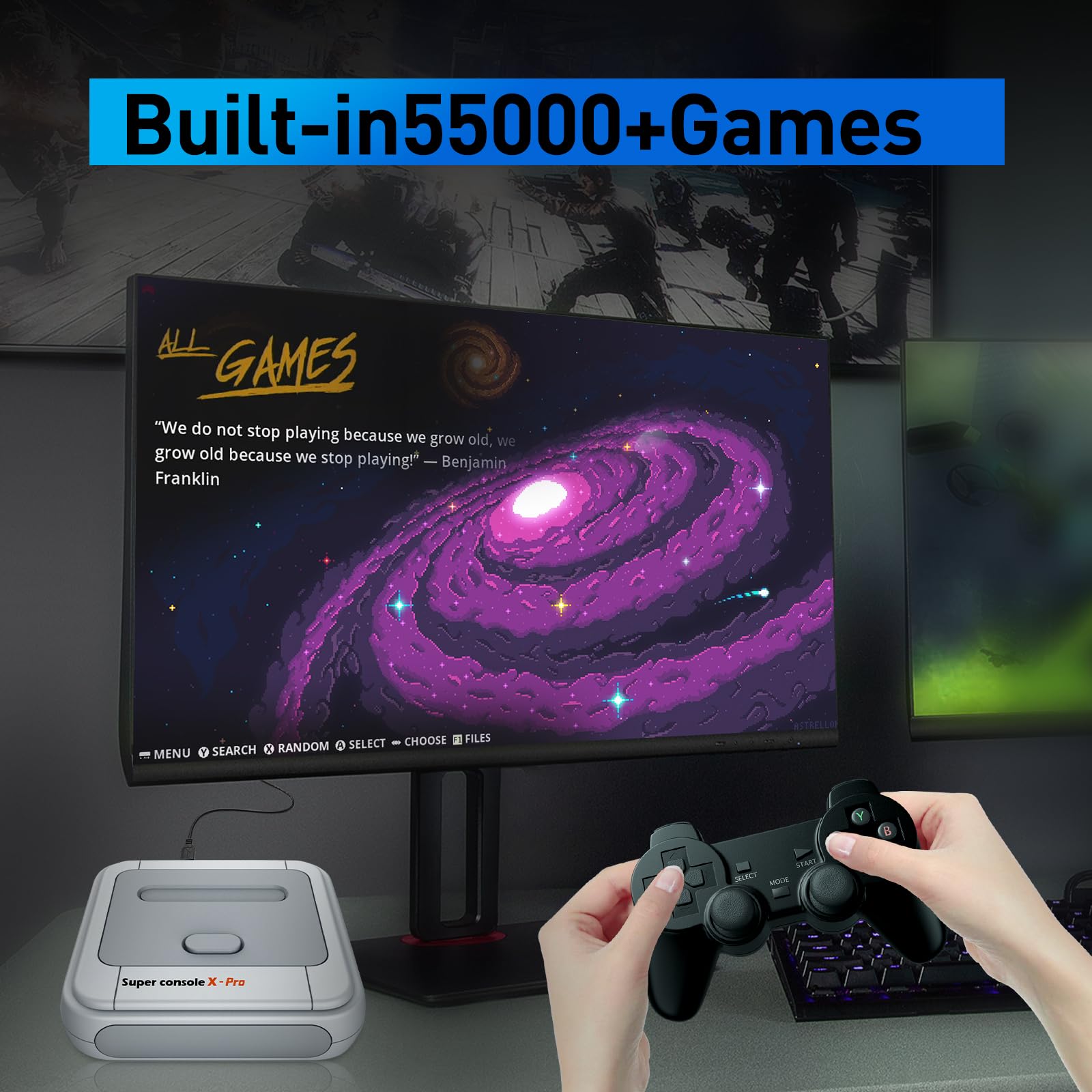 Kinhank Retro Game Console 128GB - Super Console X PRO with 55,000+ Preloaded Games | 4K TV HD/AV Output | Dual System Support - Perfect for Family Game Nights & Retro Gaming Enthusiasts