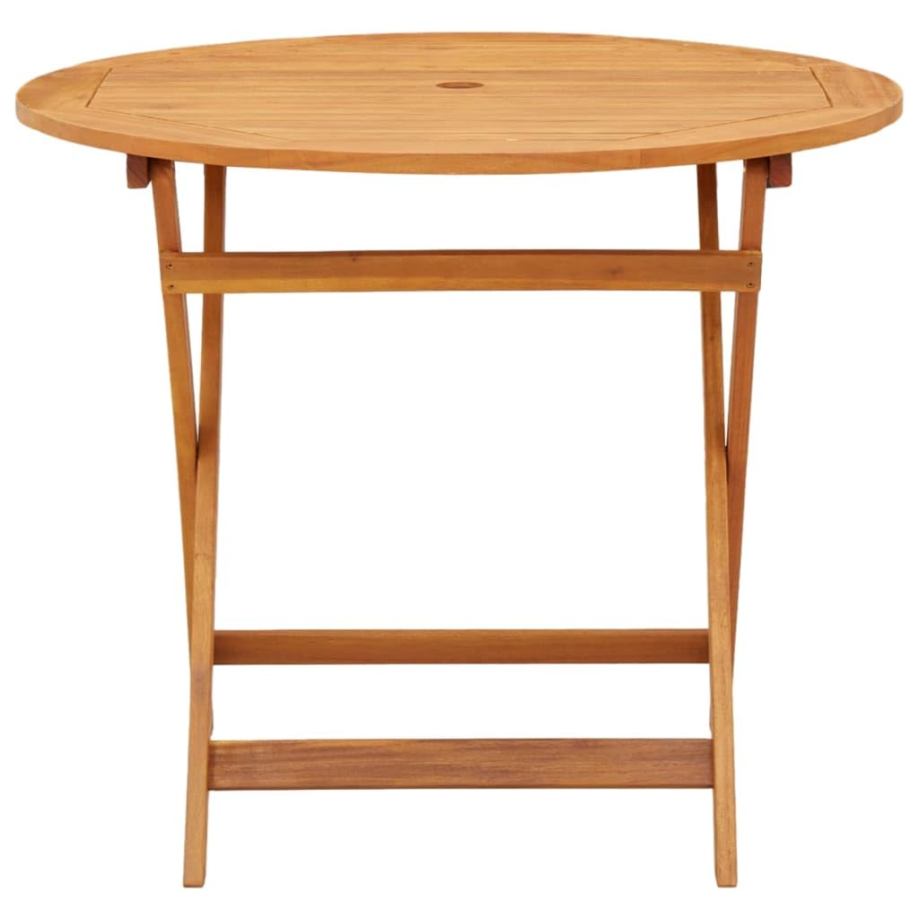 vidaXL Brown Solid Eucalyptus Wood Folding Patio Dining Table with Umbrella Hole - 35.4