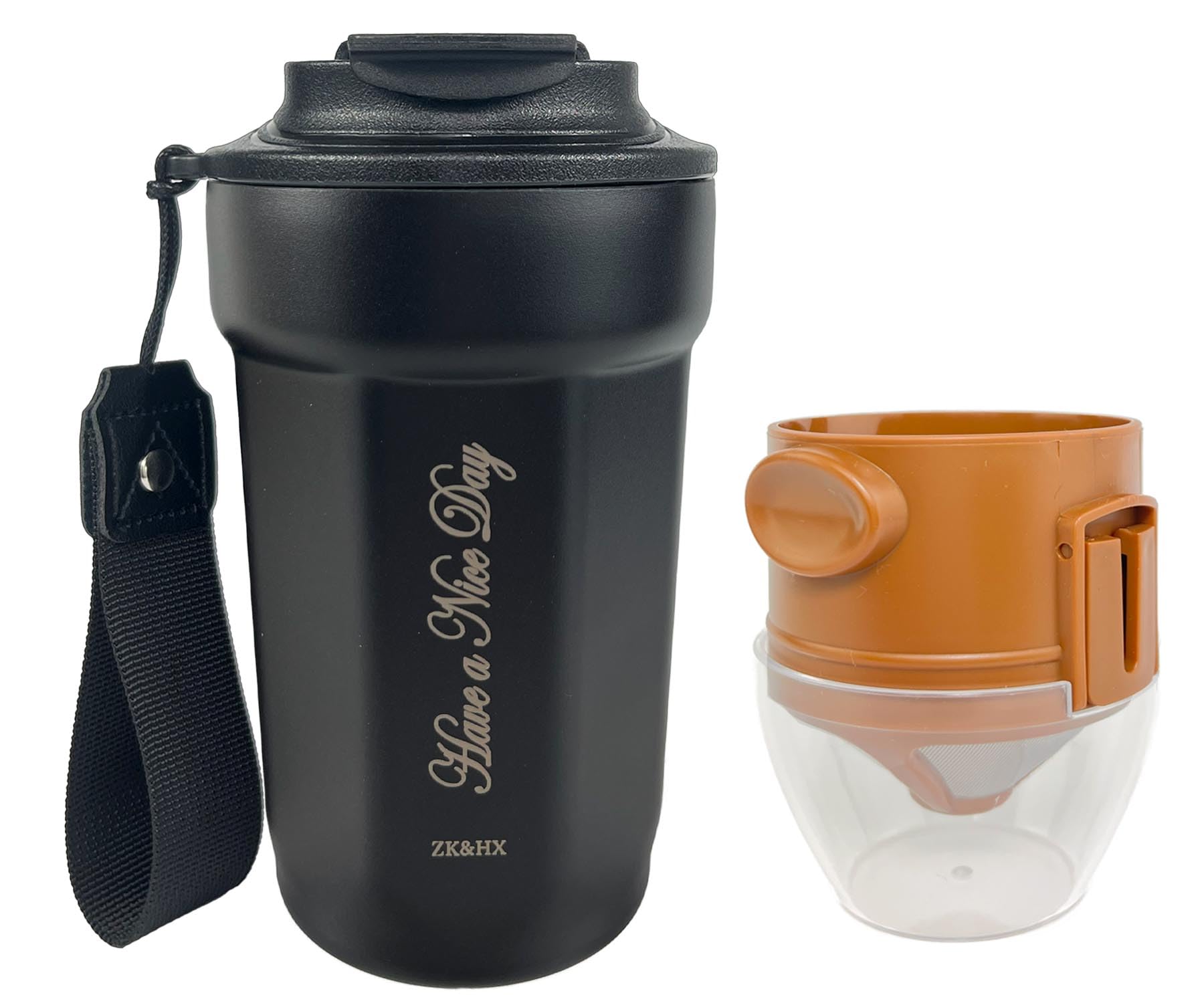 ZK&HX LIFE Pour Over Coffee Maker & Insulated Travel Mug - Portable Camping Coffee Maker with Tea Infuser for Loose Leaf Tea - Perfect for Hiking, Office & Outdoor Adventures